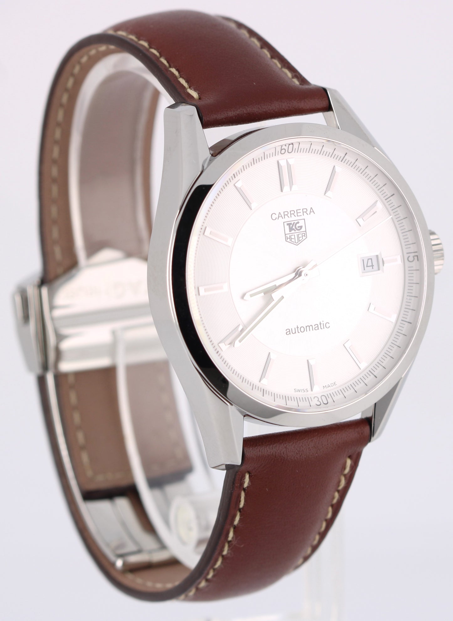Tag Heuer Carrera Date Calibre 5 Steel Silver 38mm WV211A-2 Brown Leather Watch