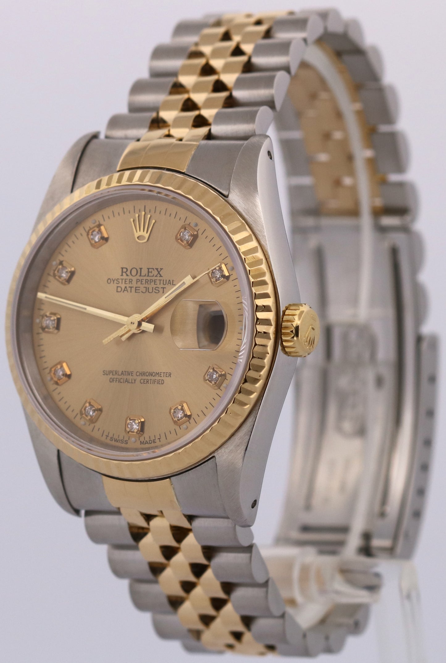 Rolex DateJust 36mm  CHAMPAGNE DIAMOND 18K Yellow Gold JUBILEE Steel 16233 Watch