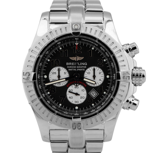 MINT Breitling Avenger 69 Rattrapante 44mm Steel Black Quartz Watch A69360 BOX