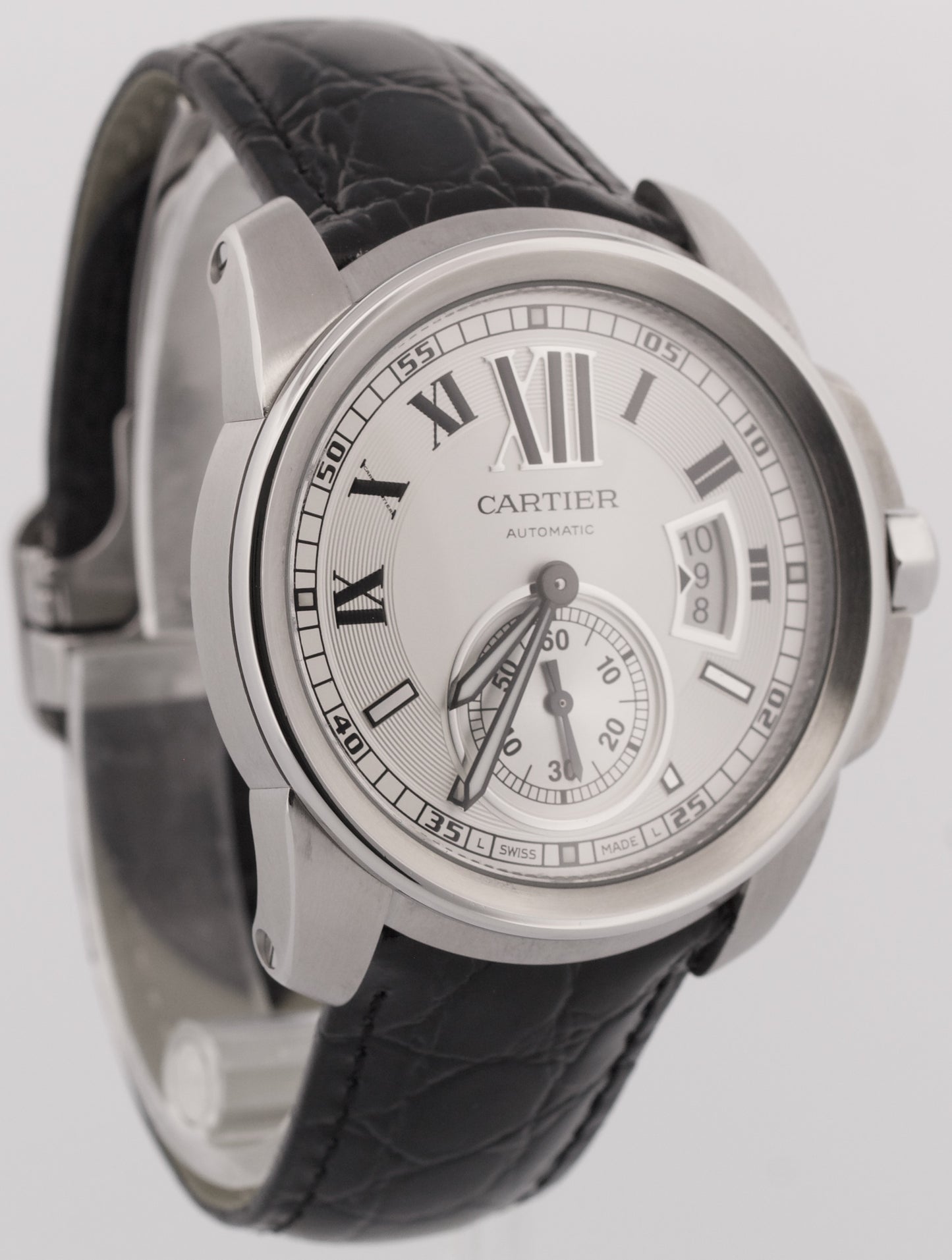 MINT Cartier Calibre SILVER ROMAN Stainless Leather 42mm 3299 / W7100013 Watch