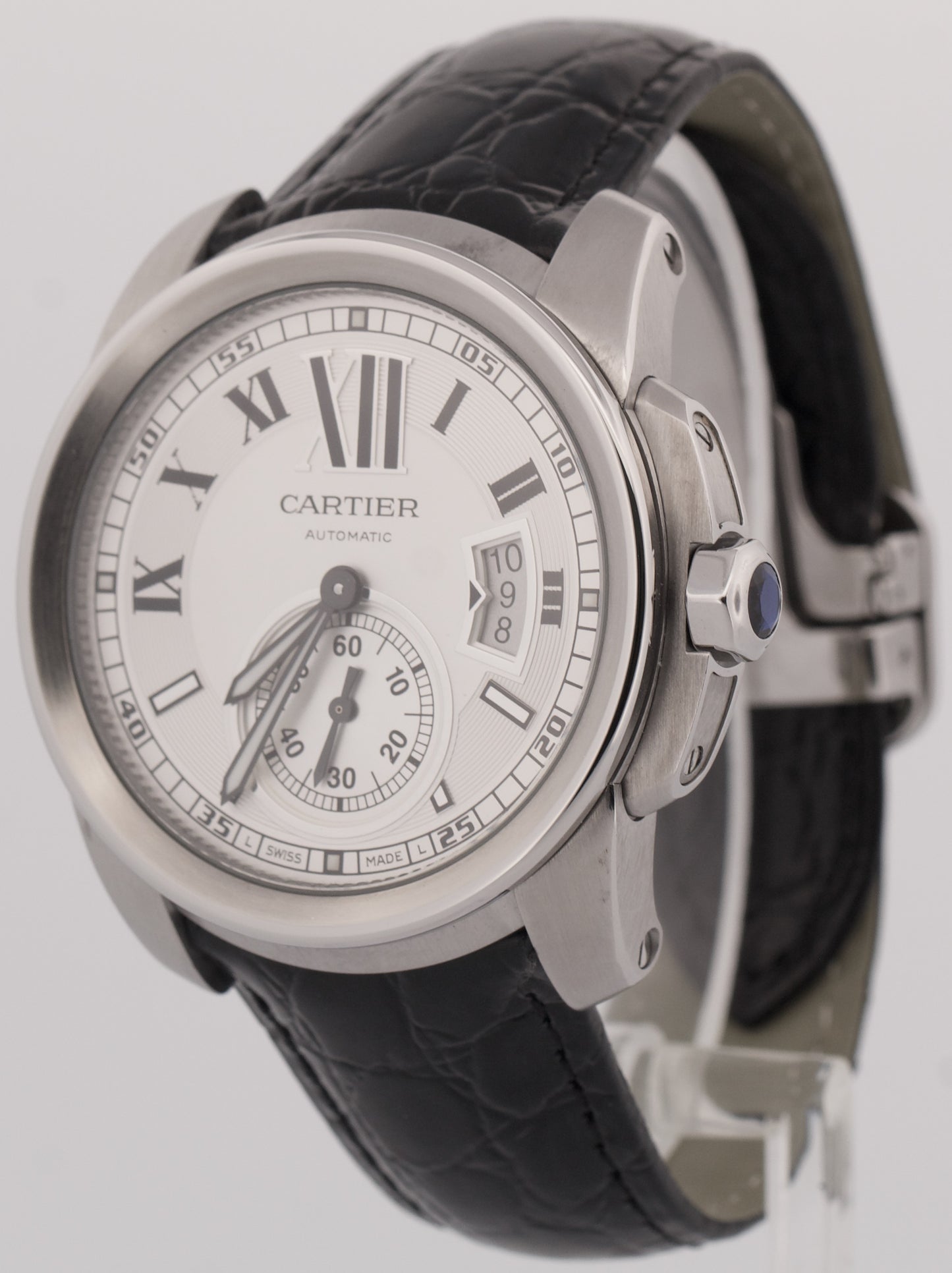 MINT Cartier Calibre SILVER ROMAN Stainless Leather 42mm 3299 / W7100013 Watch