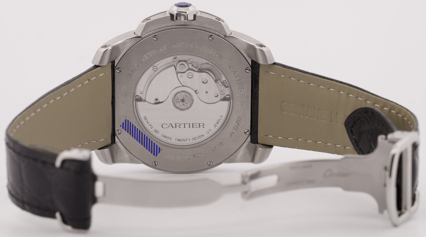 MINT Cartier Calibre SILVER ROMAN Stainless Leather 42mm 3299 / W7100013 Watch