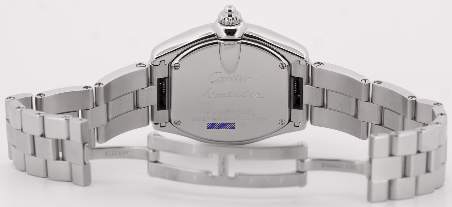 MINT Ladies Cartier Roadster SILVER Roman 2675 31mm Quartz Stainless Steel Watch