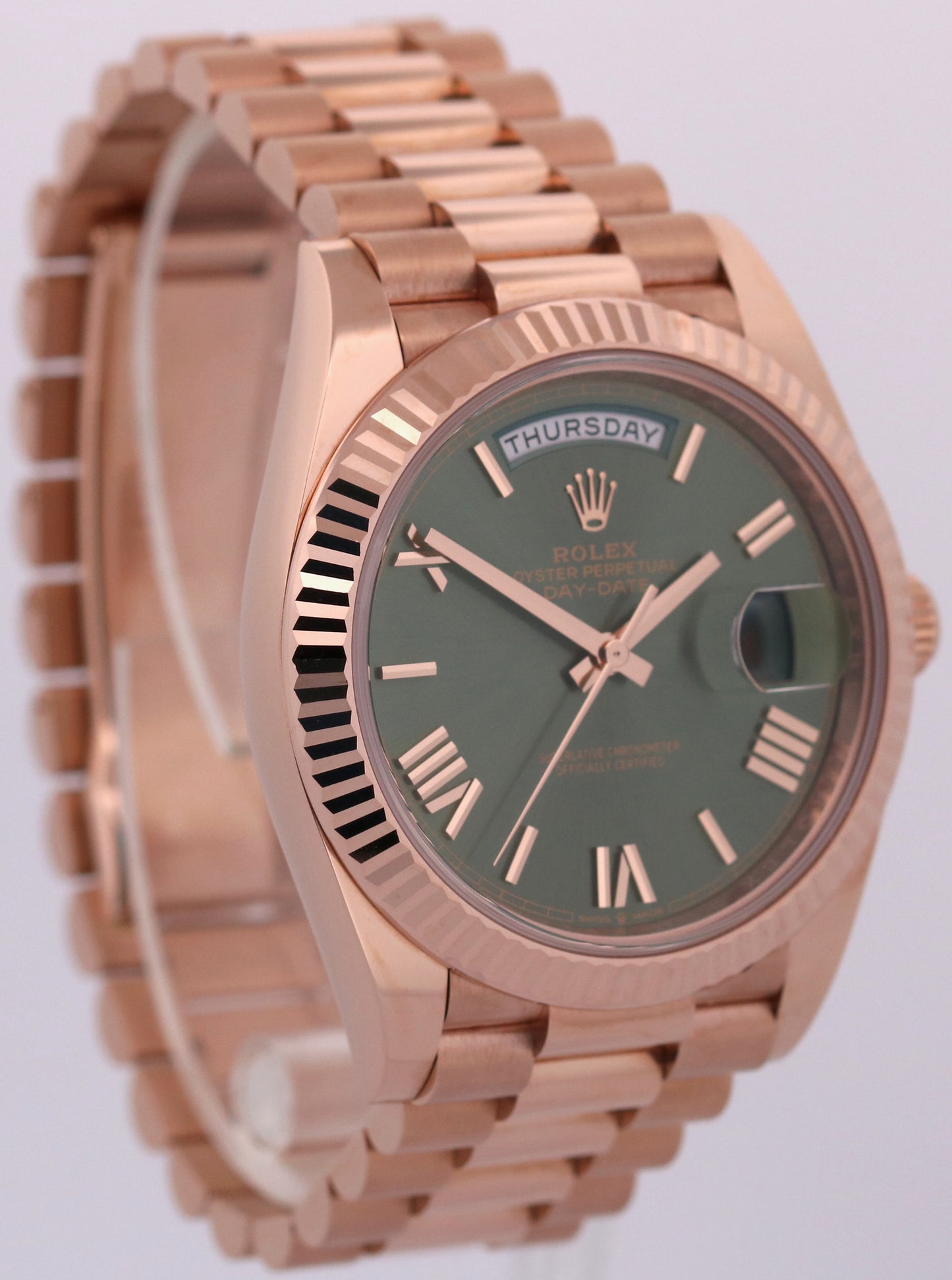 2024 PAPERS Rolex Day-Date President 40mm OLIVE GREEN 18K Rose Gold 228235 BOX