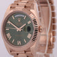 2024 PAPERS Rolex Day-Date President 40mm OLIVE GREEN 18K Rose Gold 228235 BOX