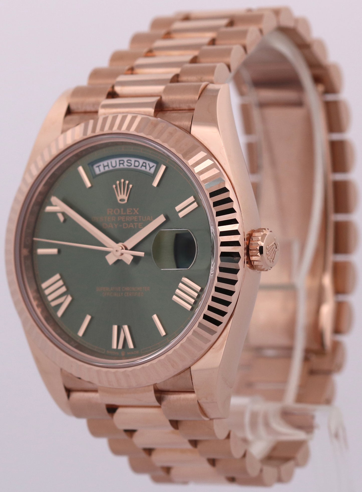 2024 PAPERS Rolex Day-Date President 40mm OLIVE GREEN 18K Rose Gold 228235 BOX