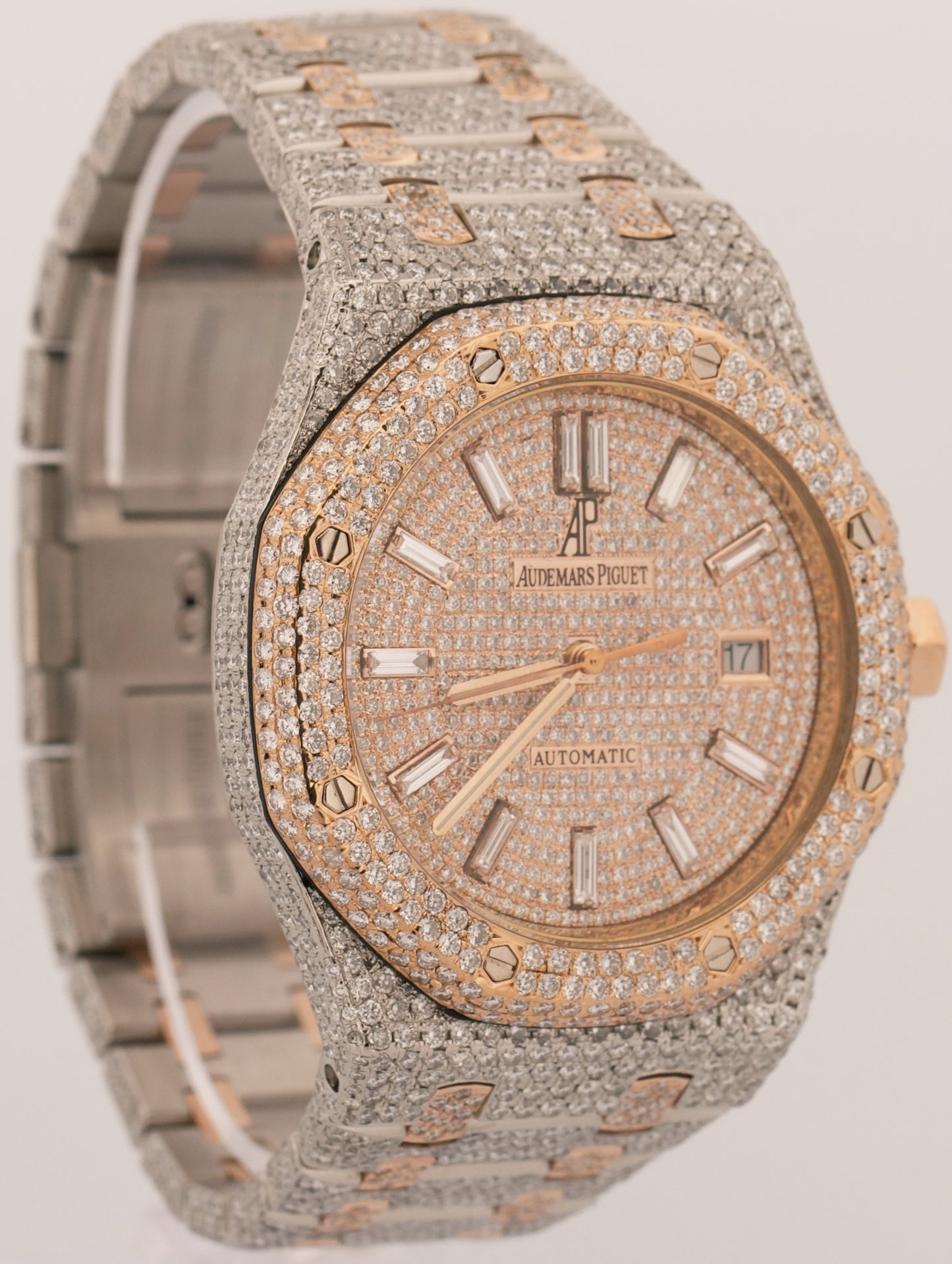 Audemars Piguet Royal Oak PAVE DIAMOND BAGUETTE Steel 18K Rose Gold 41mm 15400SR
