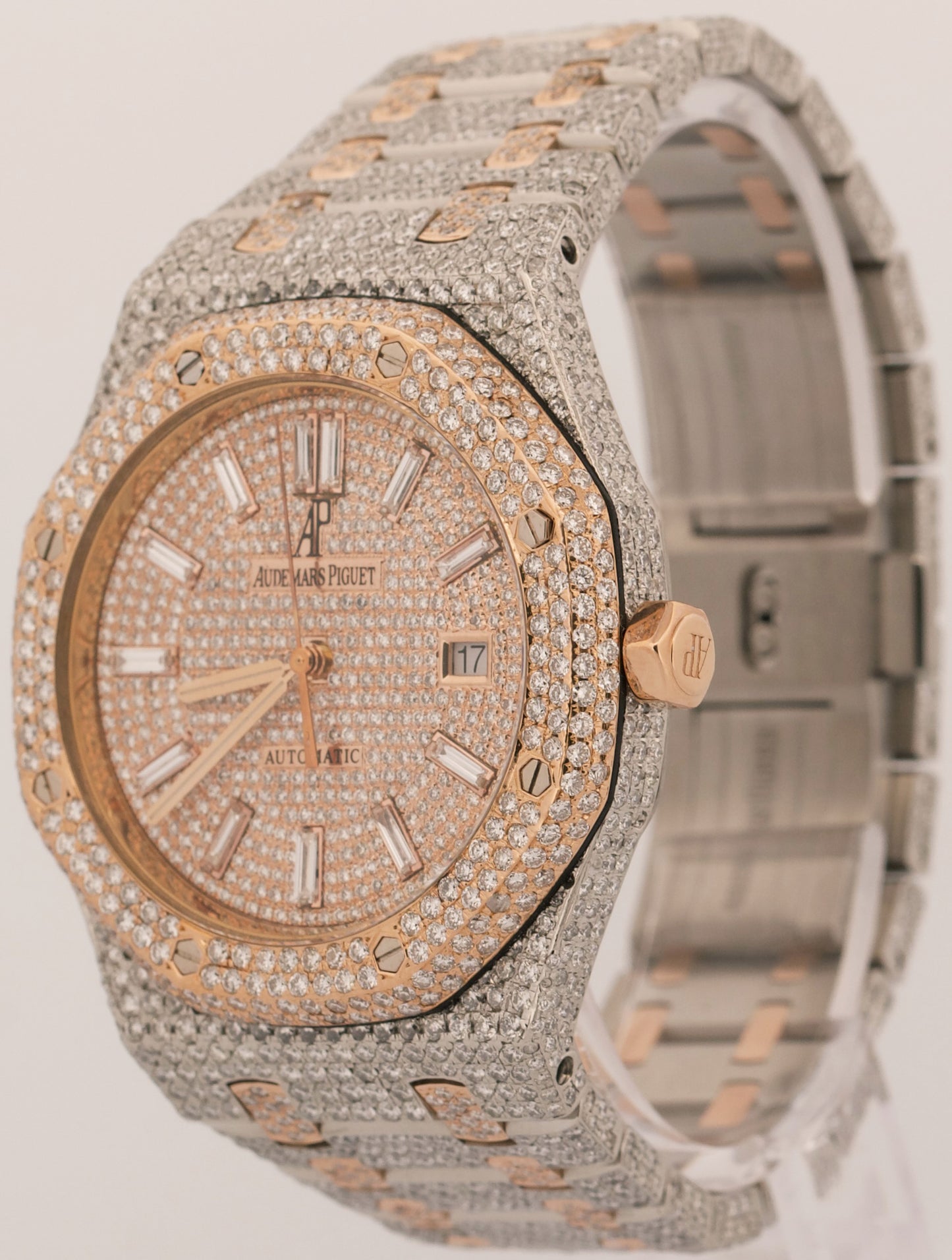 Audemars Piguet Royal Oak PAVE DIAMOND BAGUETTE Steel 18K Rose Gold 41mm 15400SR
