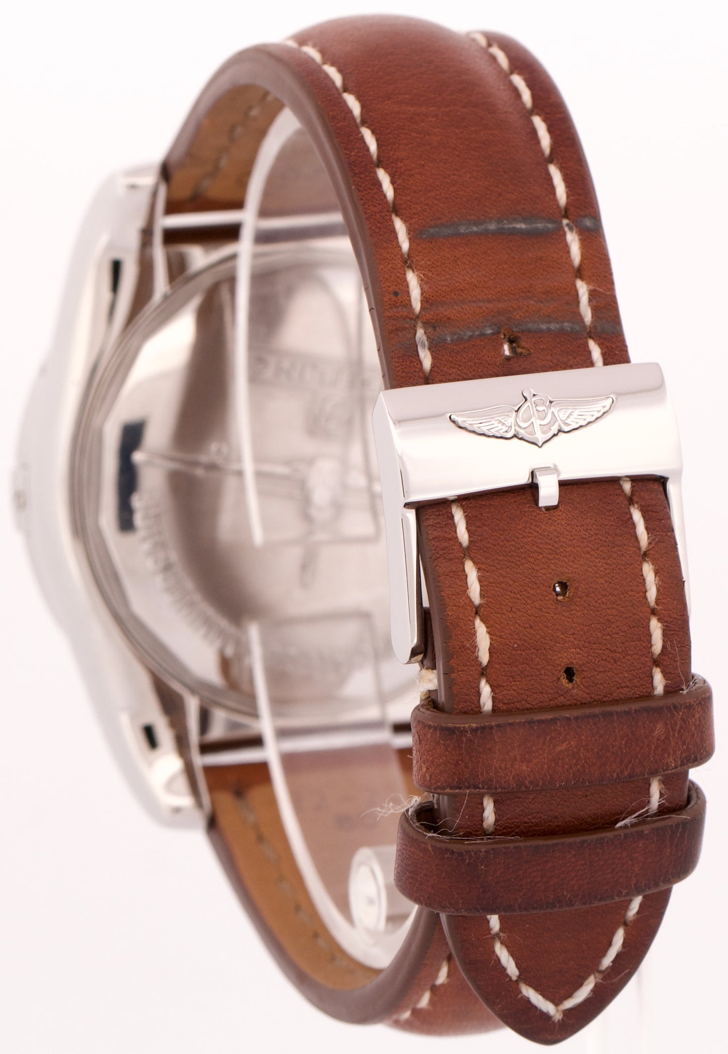 Breitling Chronomat Airborne 43mm Steel IVORY Leather Automatic Watch AB0115