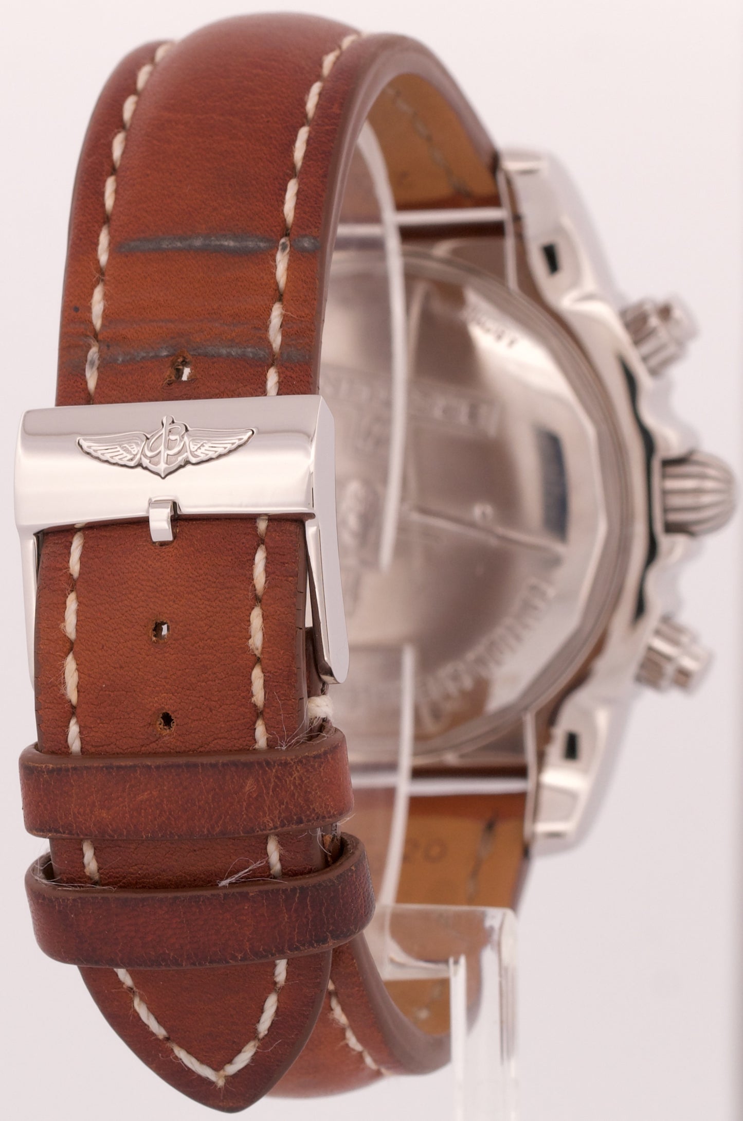 Breitling Chronomat Airborne 43mm Steel IVORY Leather Automatic Watch AB0115