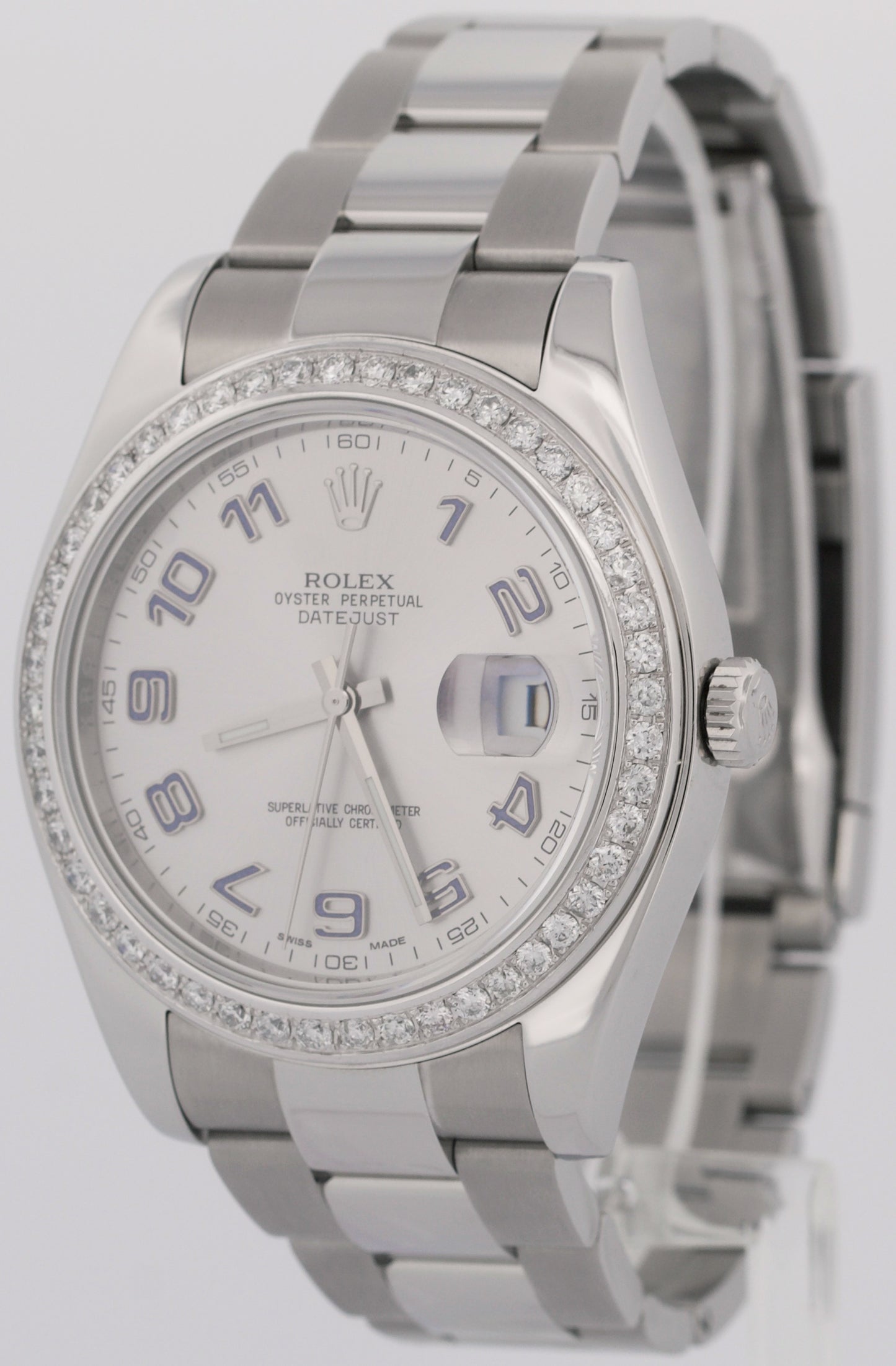 Rolex DateJust II SILVER DIAMOND Arabic Stainless Steel Oyster 41mm Watch 116334