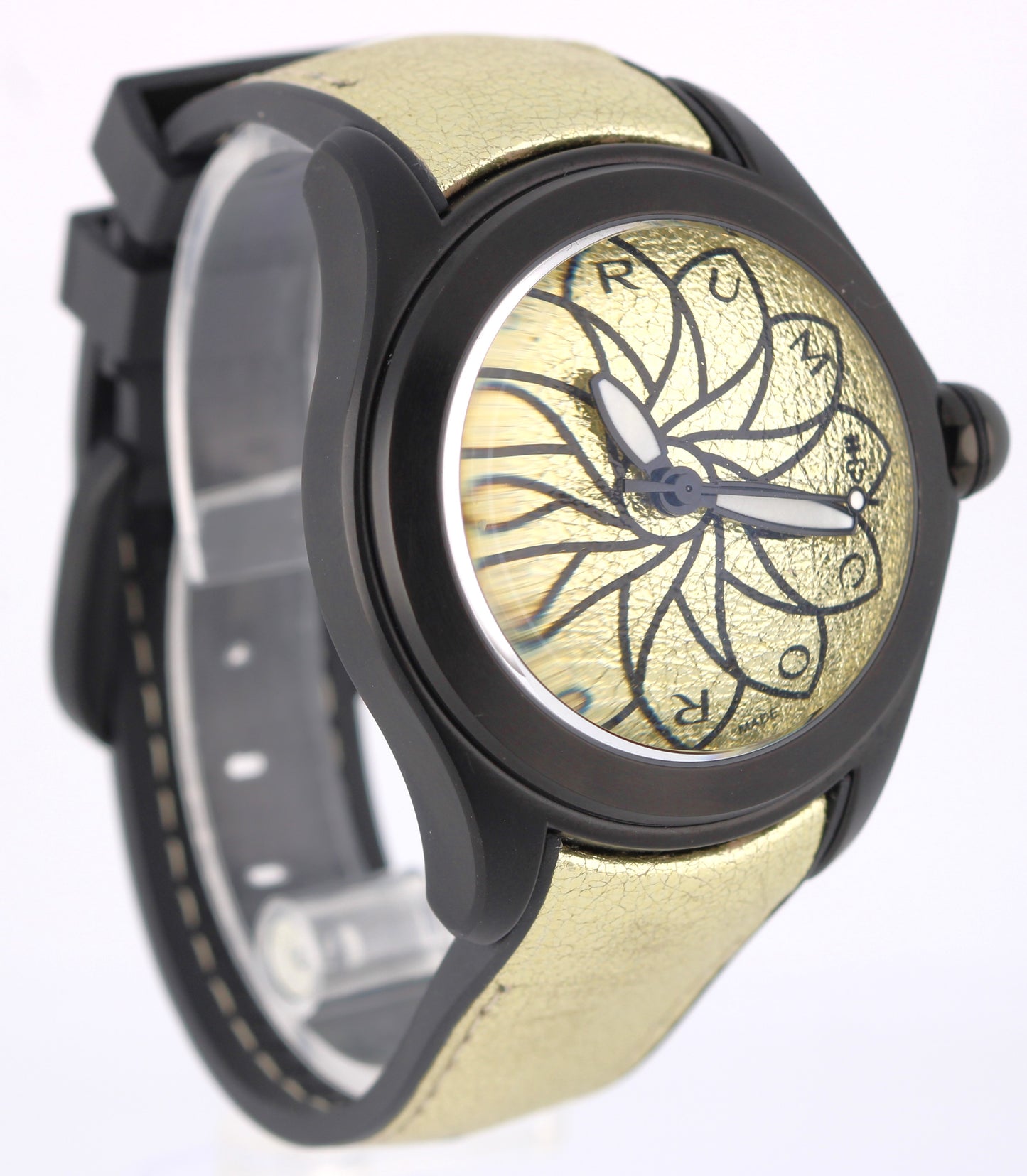 LIMITED EDITION Corum Bubble Art Black PVD Steel Gold Crackle 42mm 08.0010 Watch