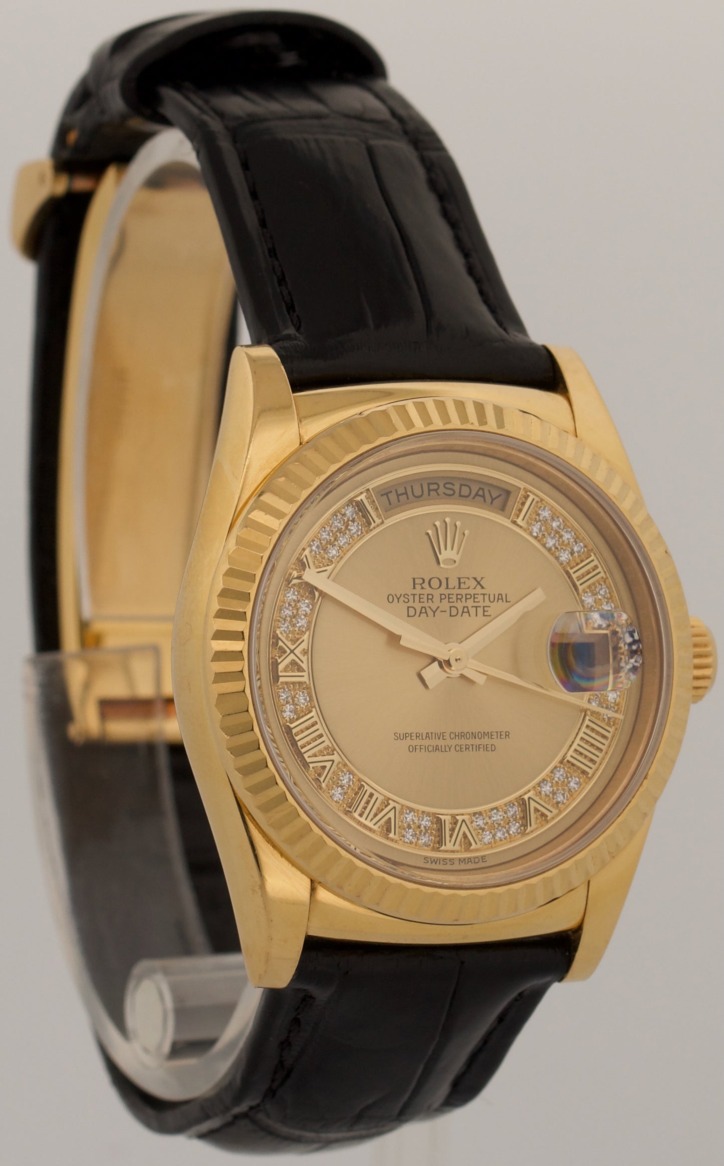 UNPOLISHED PAPERS Rolex Day-Date DIAMOND ROMAN 18K Yellow Gold 36mm 118138 BOX