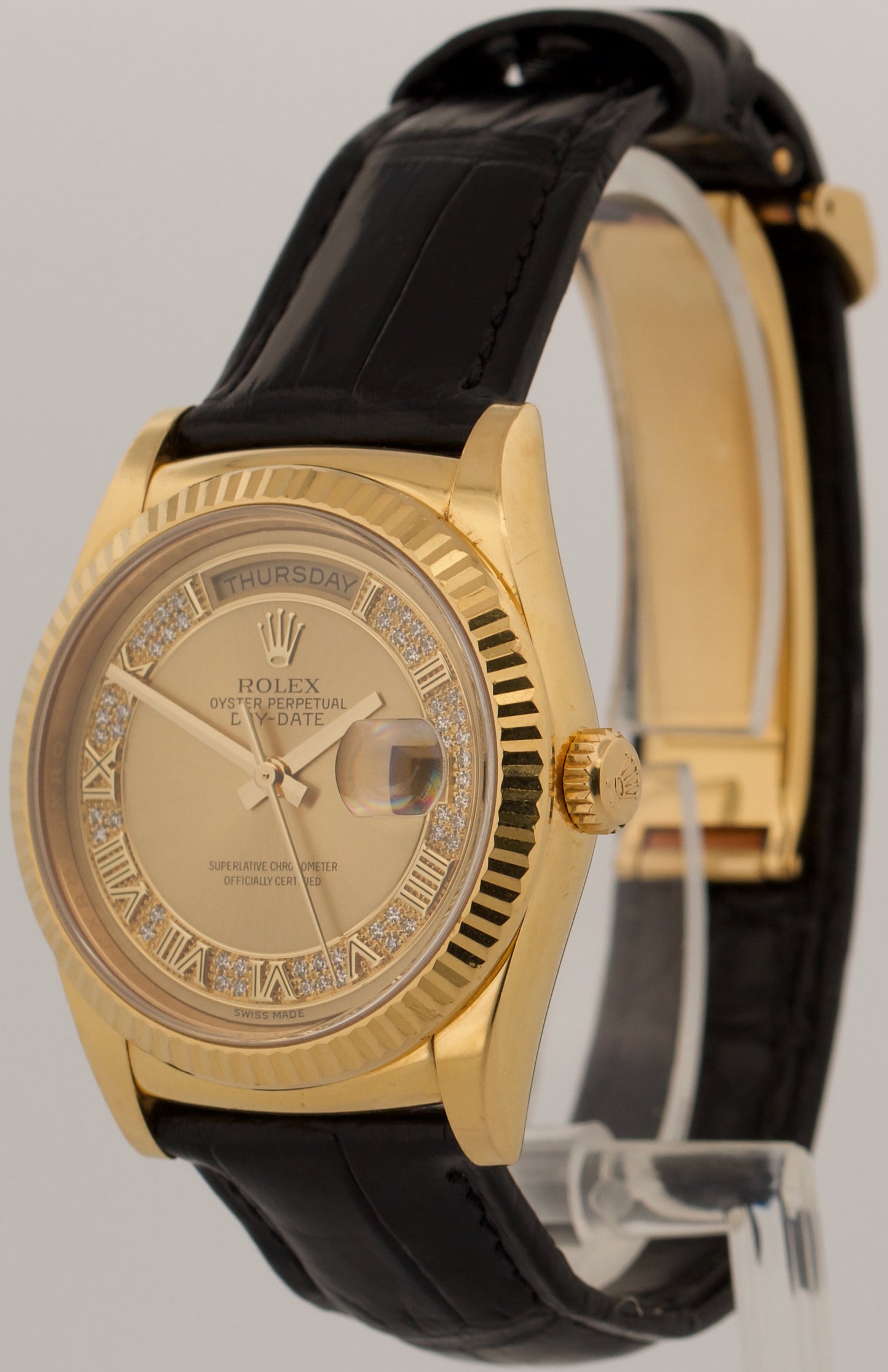 UNPOLISHED PAPERS Rolex Day-Date DIAMOND ROMAN 18K Yellow Gold 36mm 118138 BOX