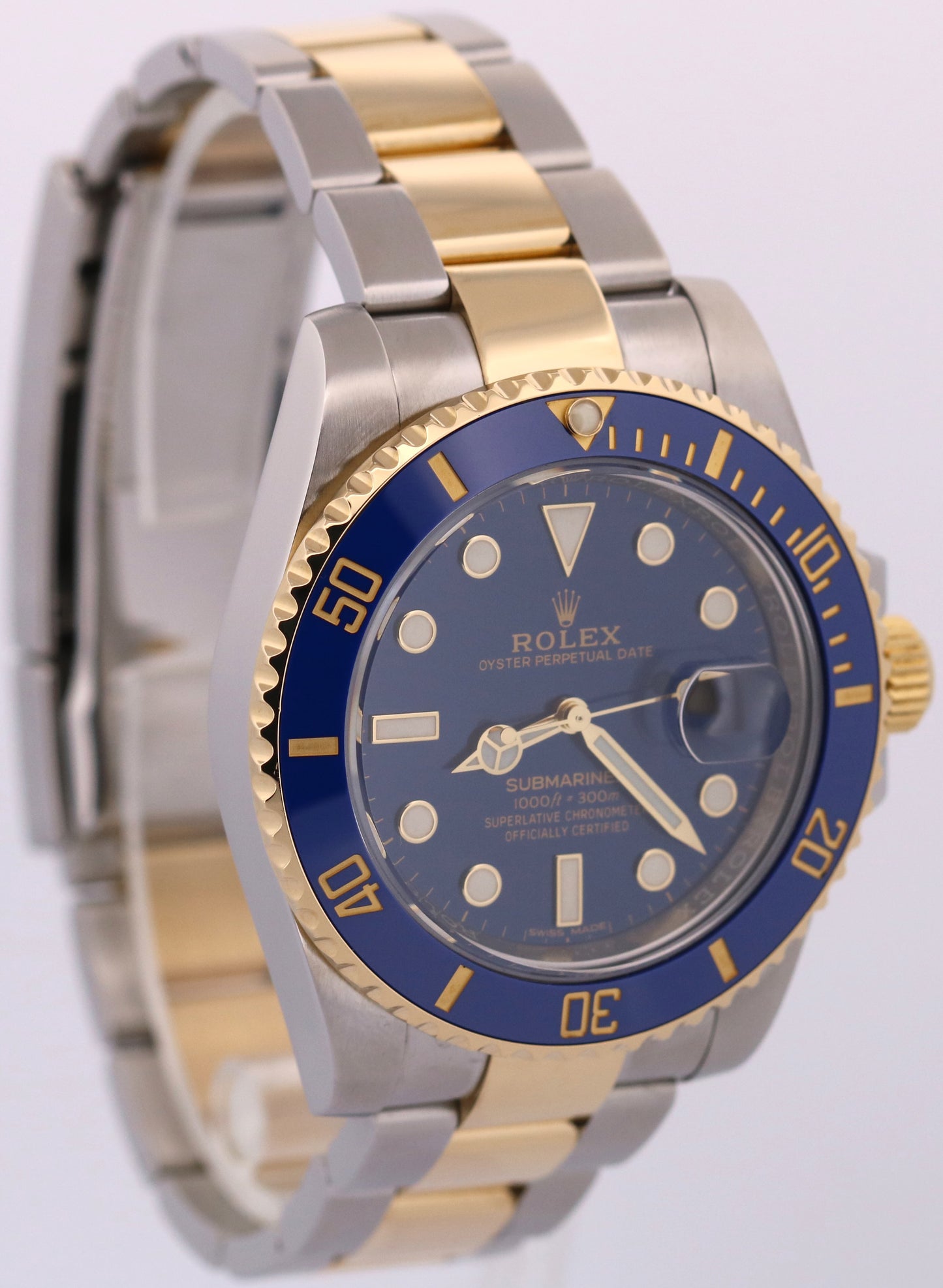 Rolex Submariner Date Ceramic BLUE 40mm 18K Yellow Gold Steel 116613 LB Watch
