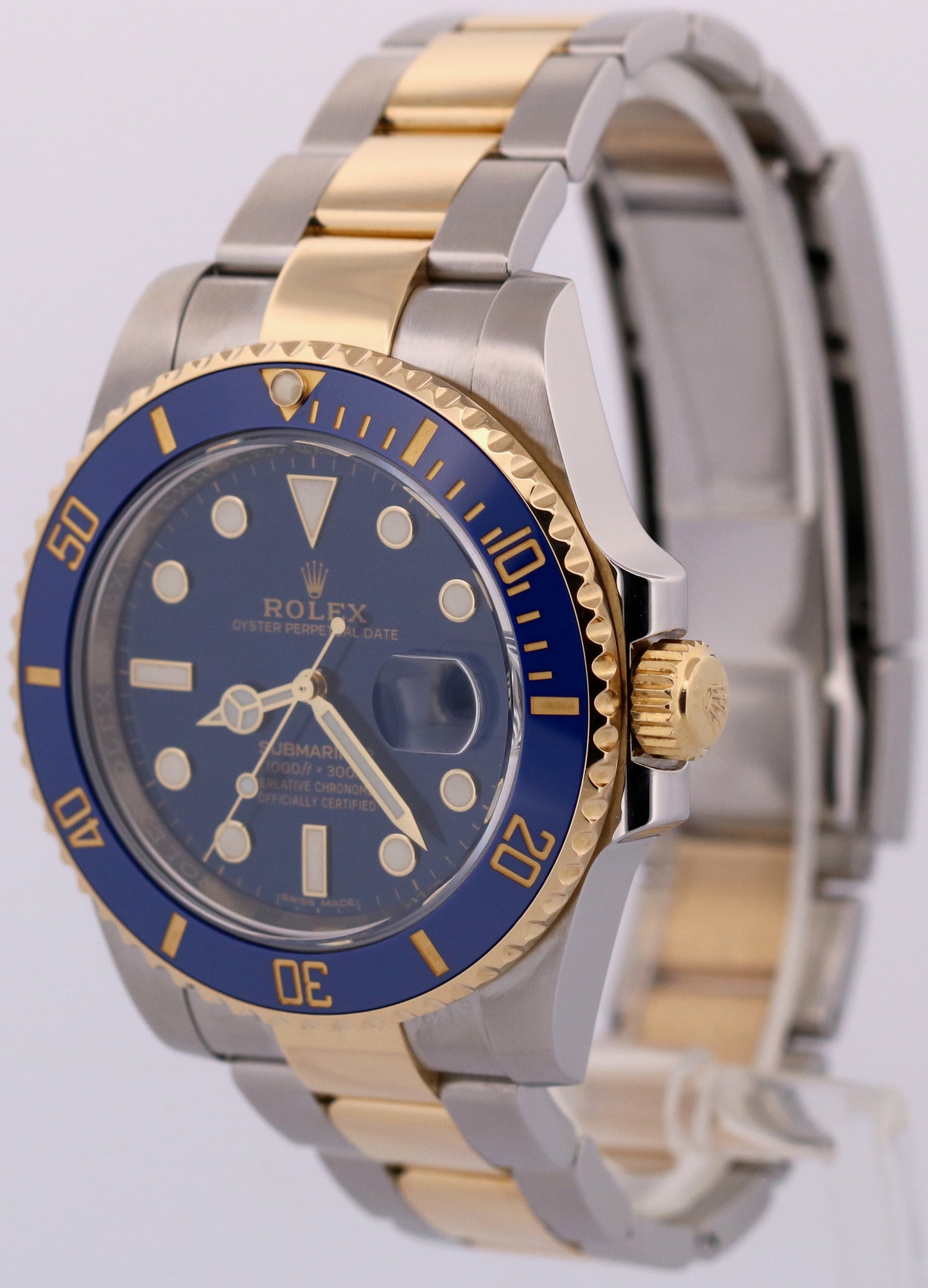 Rolex Submariner Date Ceramic BLUE 40mm 18K Yellow Gold Steel 116613 LB Watch