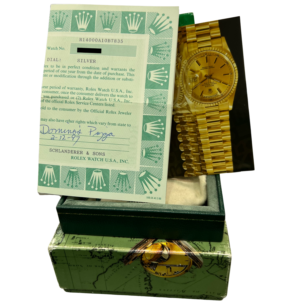 1997 Rolex Air-King 14000 Dominos Silver Stainless Steel 34mm Watch Box Papers