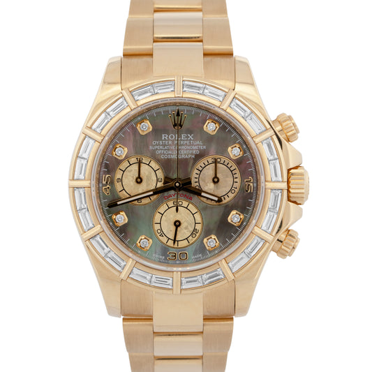 Rolex Daytona Tahitian Mother of Pearl FACTORY BAGUETTE 18K Gold Watch 116568BR