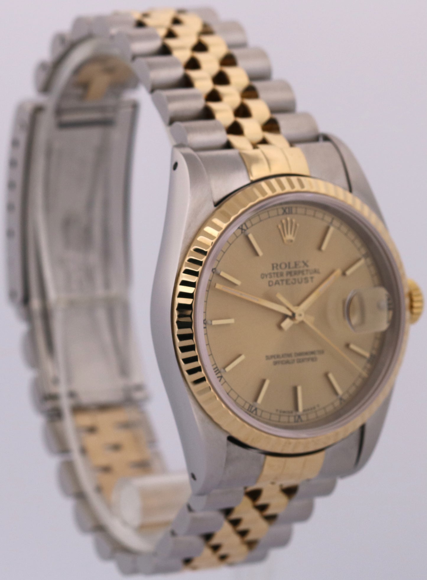 1993 Rolex DateJust 36mm CHAMPAGNE 18K Yellow Gold Stainless Steel JUBILEE 16233