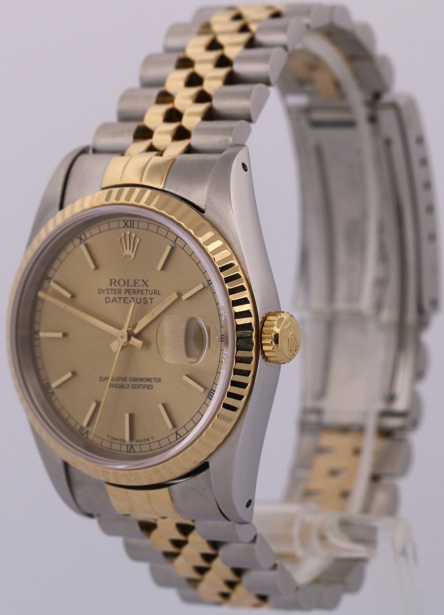 1993 Rolex DateJust 36mm CHAMPAGNE 18K Yellow Gold Stainless Steel JUBILEE 16233