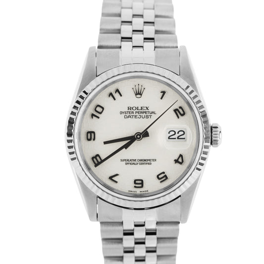 1999 Papers + RSC Rolex DateJust Steel IVORY JUBILEE 36mm 16234 Fluted Watch BOX