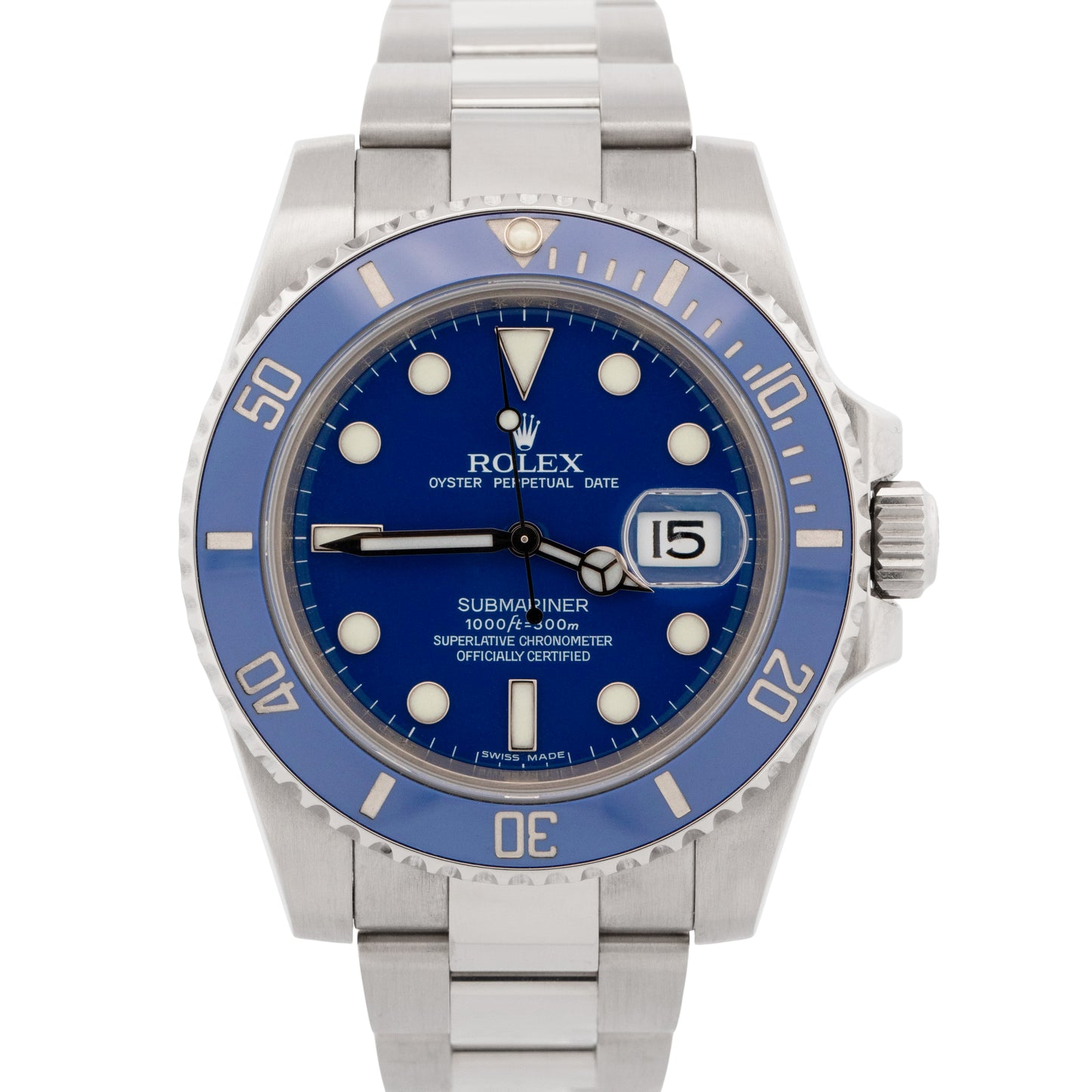 Rolex Submariner Date 18K White Gold SMURF Blue Ceramic 40mm 116619 LB Watch