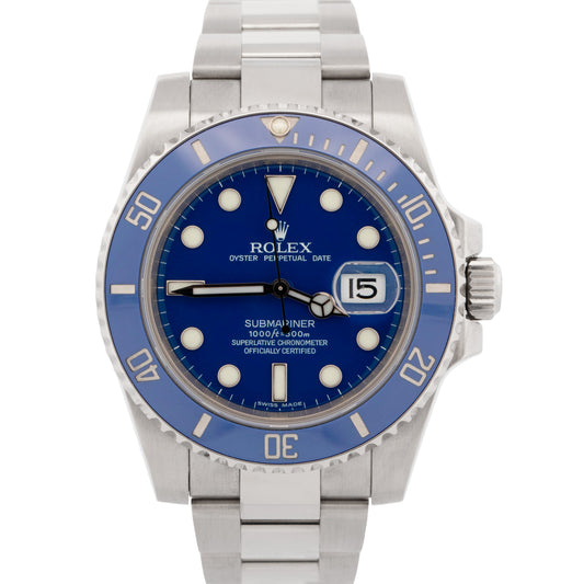 Rolex Submariner Date 18K White Gold SMURF Blue Ceramic 40mm 116619 LB Watch