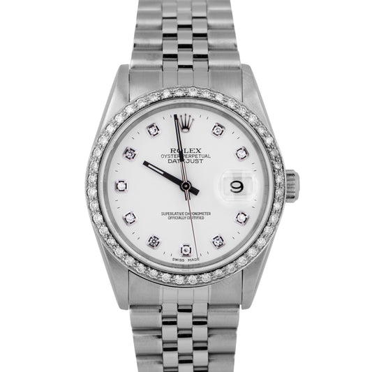 MINT Rolex DateJust DIAMOND White 36mm Stainless Steel Jubilee Watch 16220
