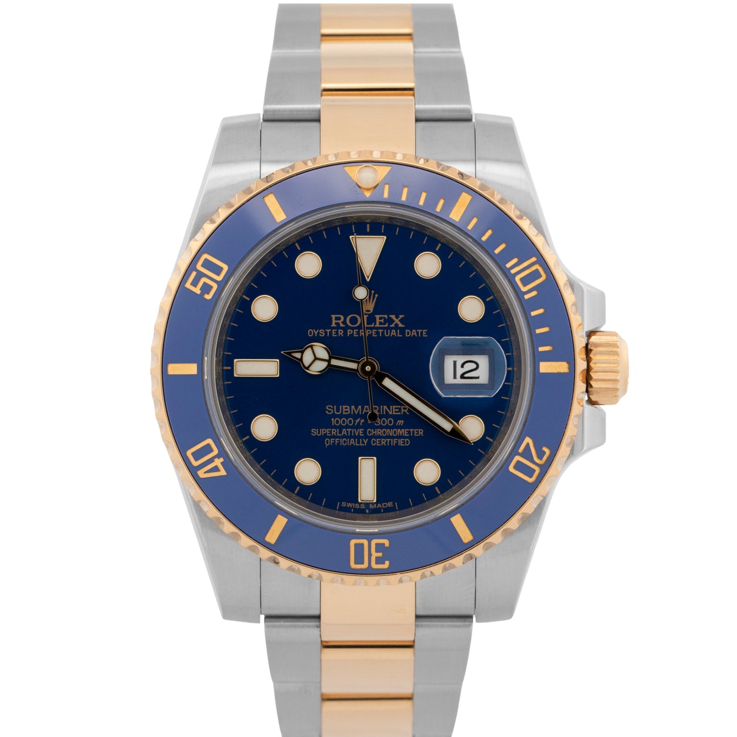 Rolex Submariner Date 18K Yellow Gold Steel BLUE Ceramic 40mm 116613 LB Watch