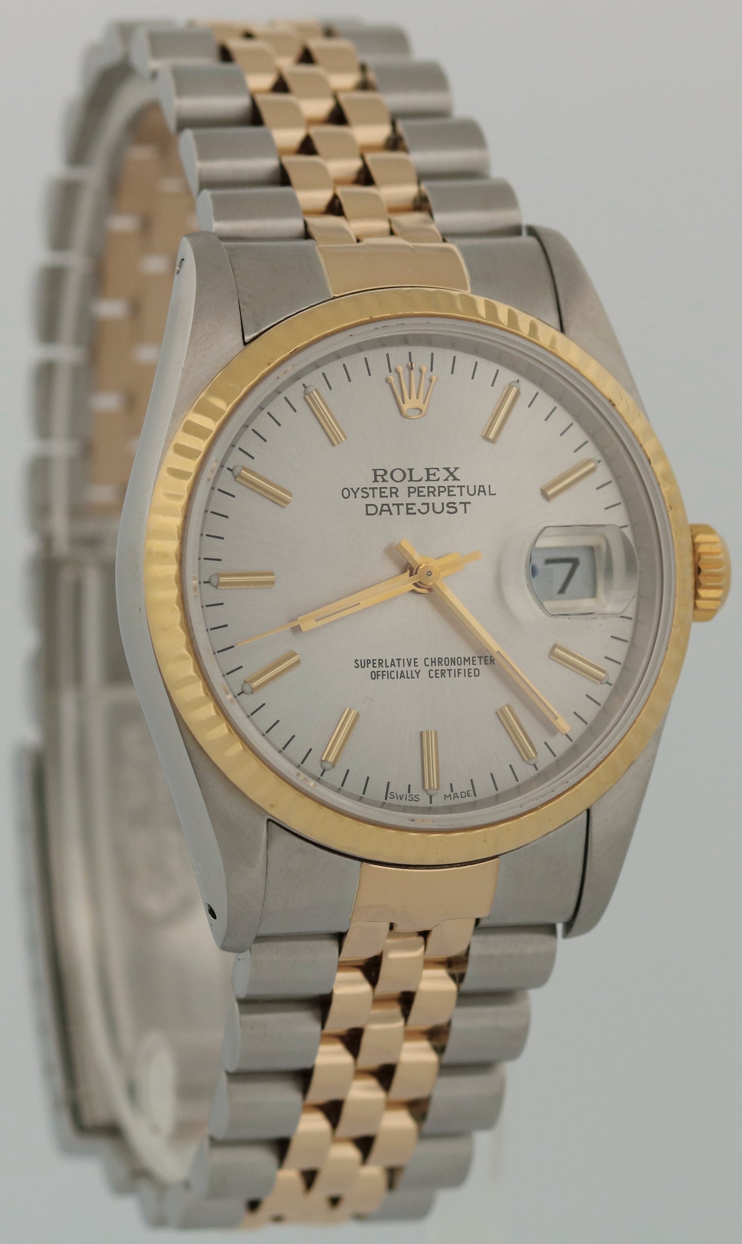 Rolex DateJust 36mm SILVER Two-Tone 18K Yellow Gold Steel Fluted JUBILEE 16233