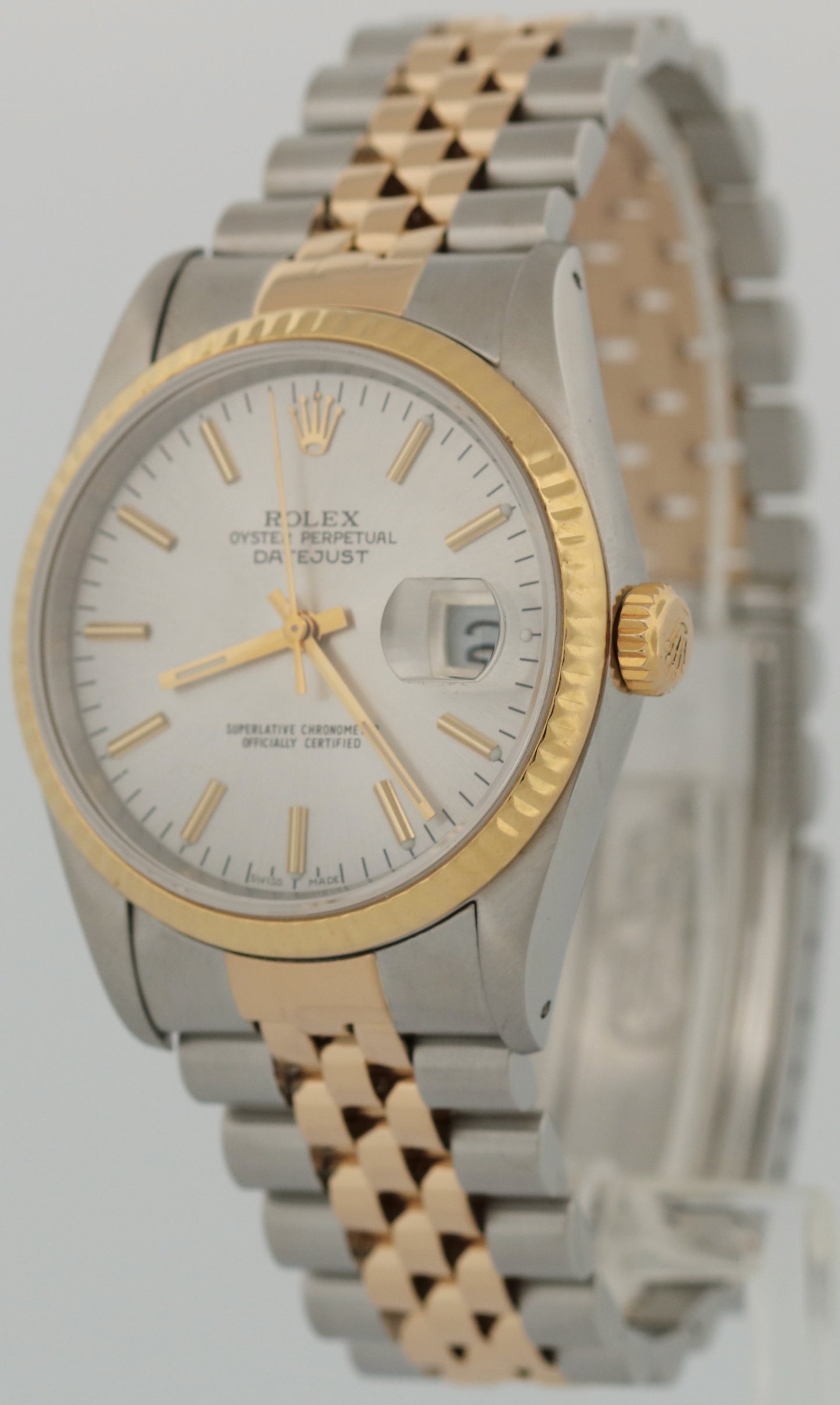 Rolex DateJust 36mm SILVER Two-Tone 18K Yellow Gold Steel Fluted JUBILEE 16233
