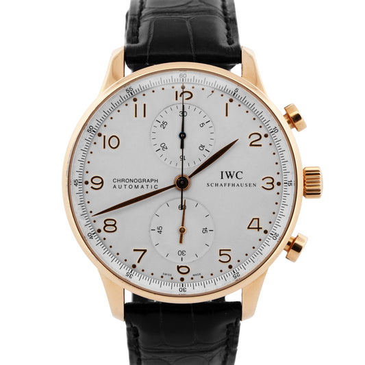 IWC Portugieser Chronograph 18K Rose Gold 40mm Arabic Leather IW371402 Watch