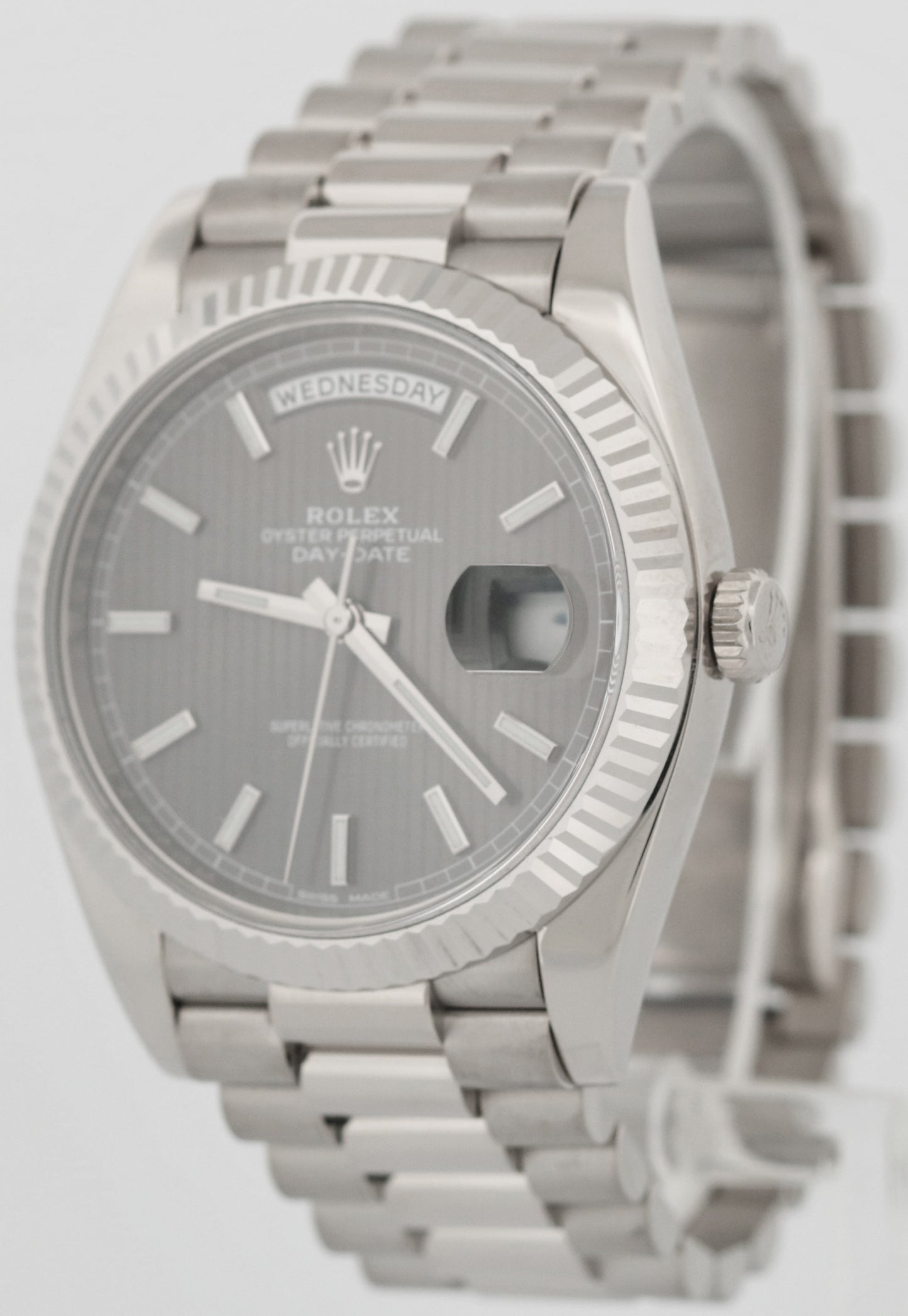 MINT PAPERS Rolex Day-Date President GRAY TAPESTRY 18K Gold 40mm 228239 BOX
