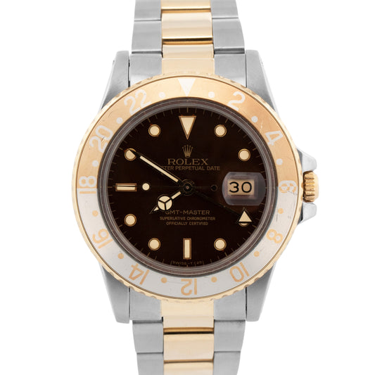 Rolex GMT-Master 40mm FADED ROOT BEER Brown Steel 18K Yellow Gold OYSTER  16753