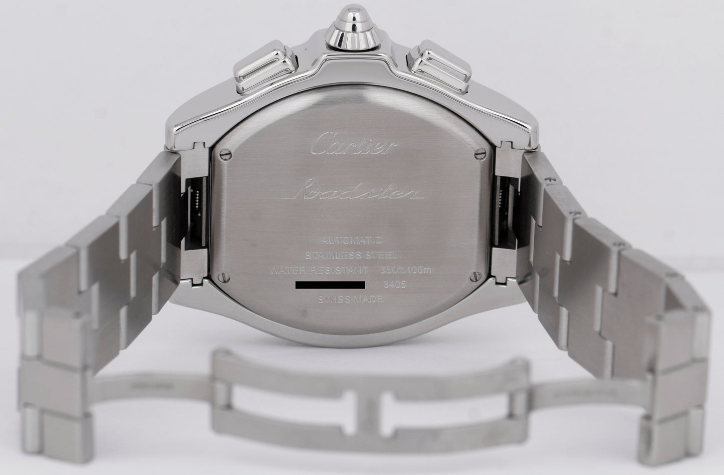 Cartier Roadster Silver Roman 44mm Steel Chronograph Watch 3405 / W6206019 BOX