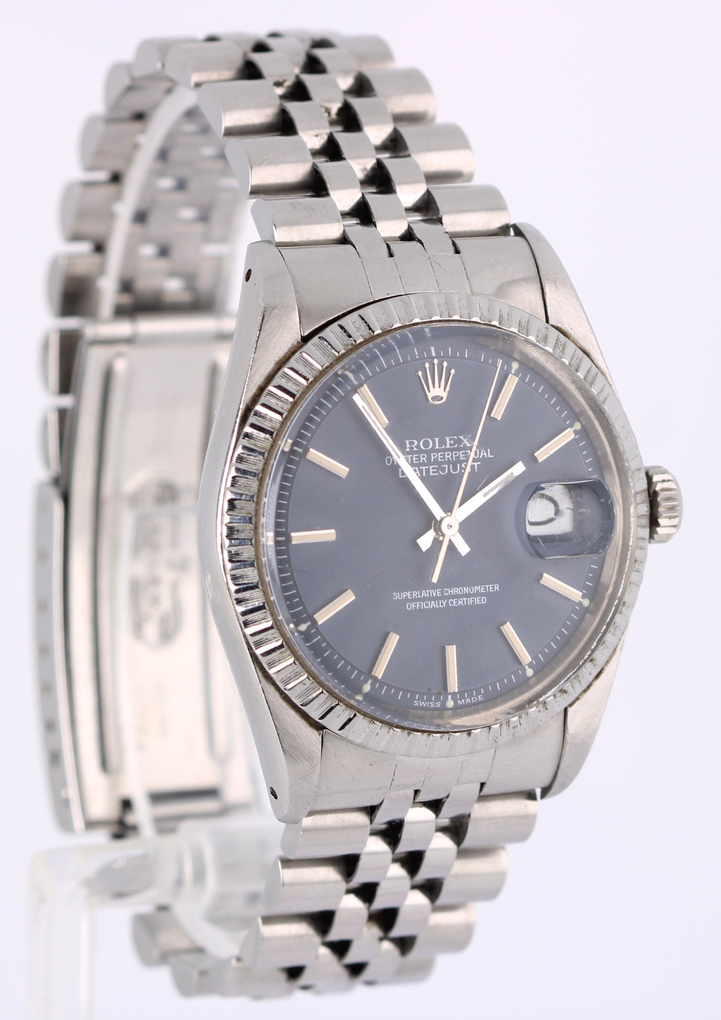 VINTAGE Rolex Datejust Stainless Steel Blue Pie Pan 36mm 1600 Jubilee Watch