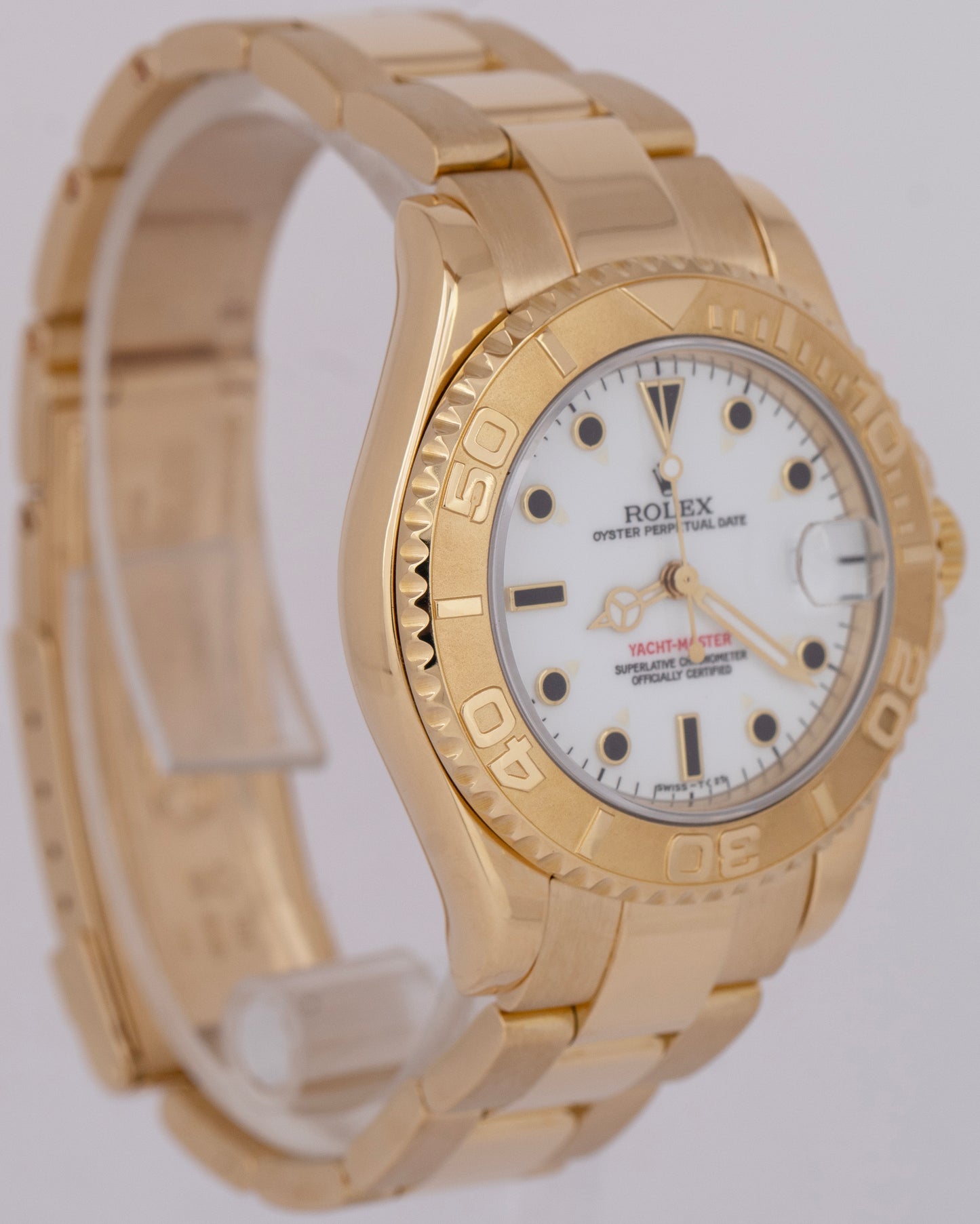 Rolex Yacht-Master 18K Yellow Gold 35mm White Oyster Automatic Watch 68628