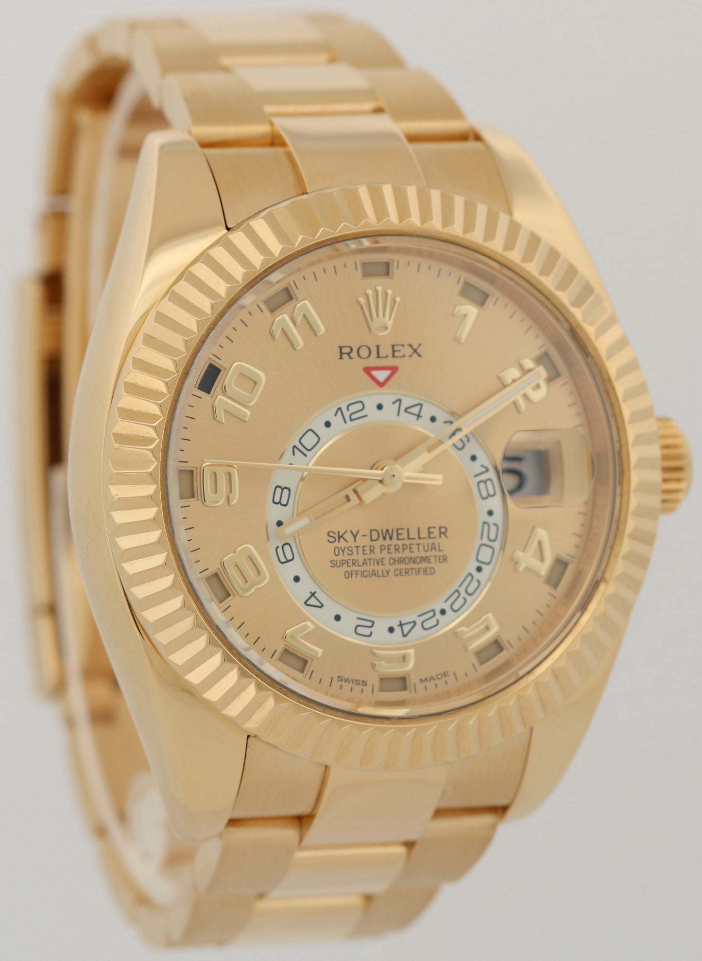 MINT PAPERS Rolex Sky-Dweller CHAMPAGNE ARABIC 18K Yellow Gold 42mm 326938 BOX