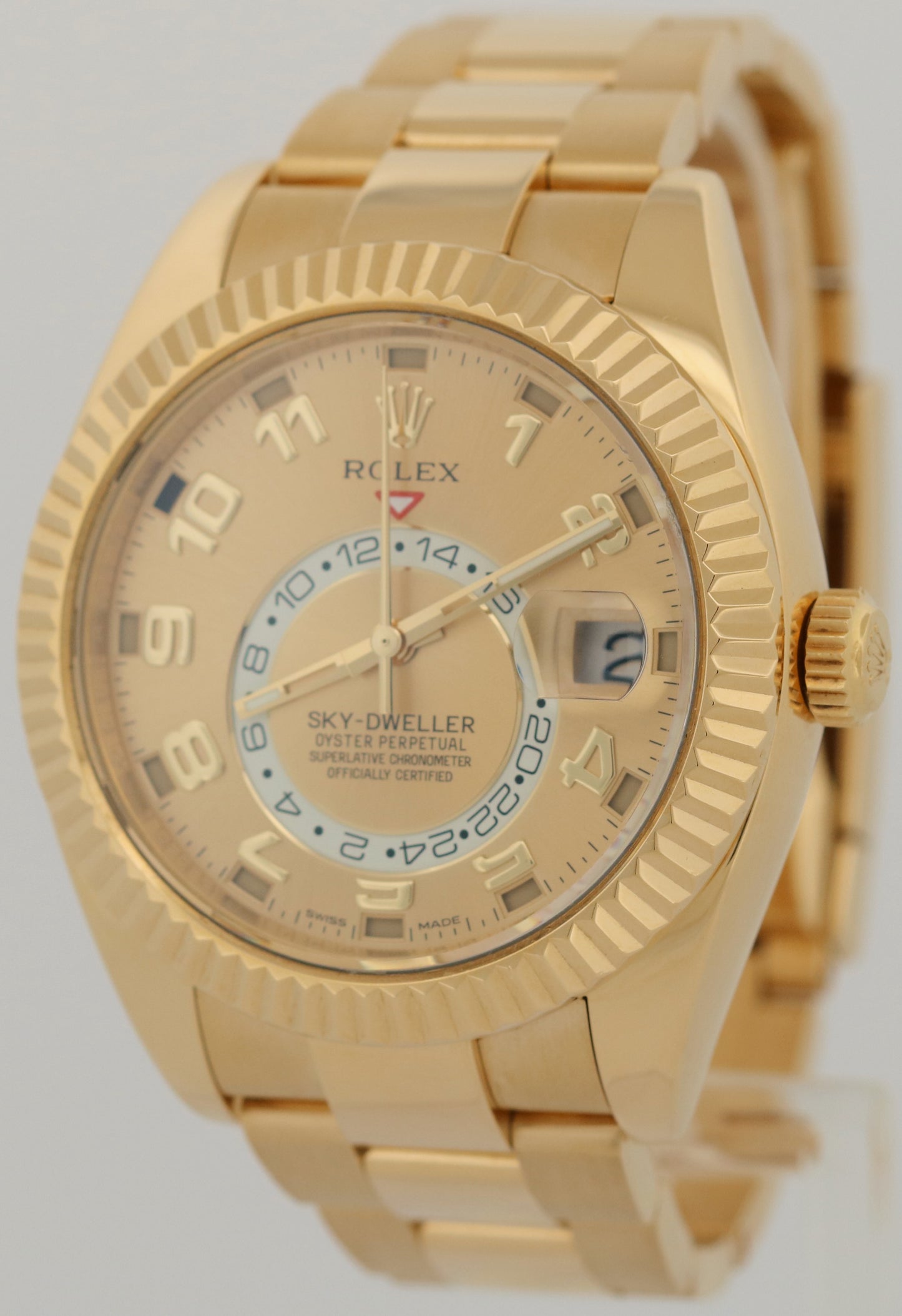 MINT PAPERS Rolex Sky-Dweller CHAMPAGNE ARABIC 18K Yellow Gold 42mm 326938 BOX