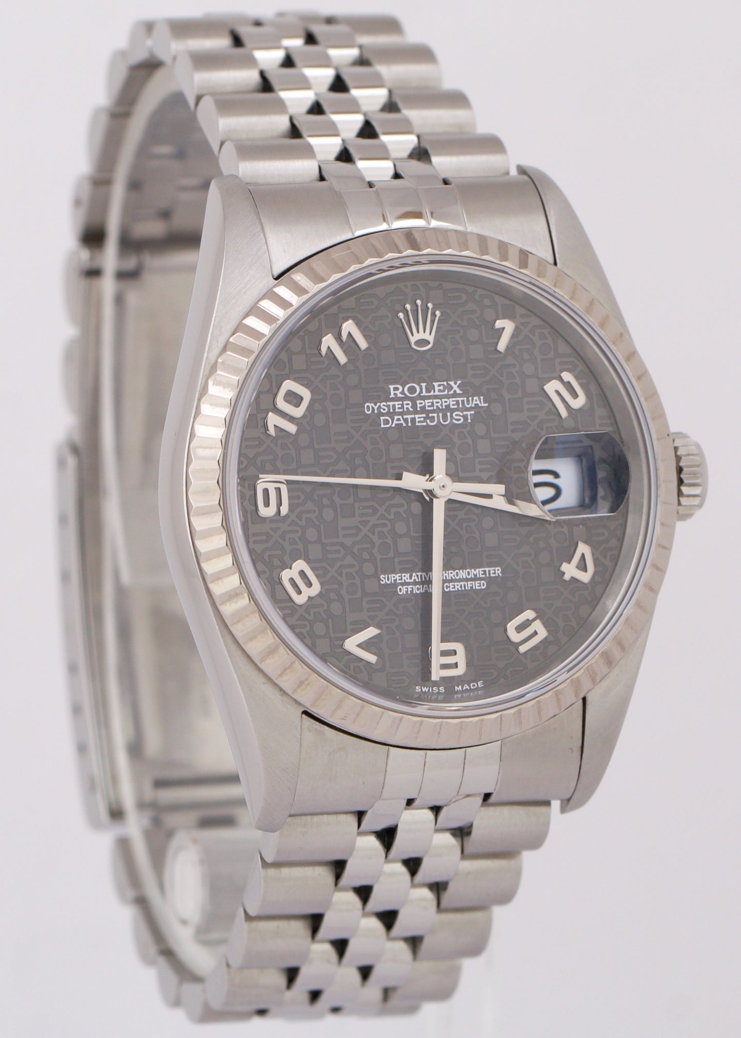 2023 SERVICE Rolex DateJust 36mm GRAY JUBILEE Fluted 18K Stainless Watch 16234