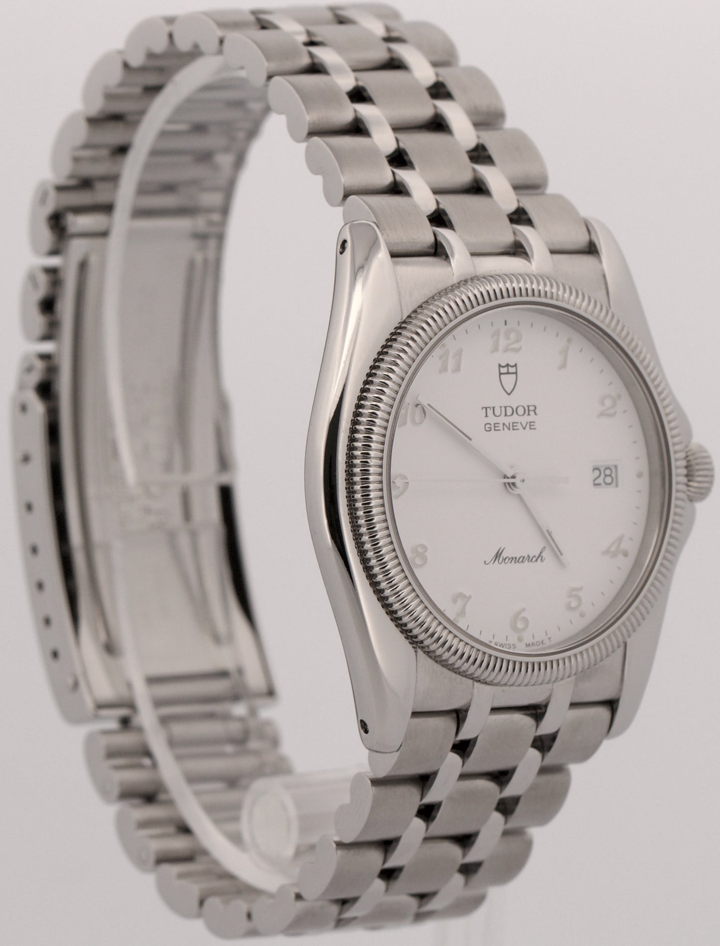 VINTAGE 1969 Tudor Monarch WHITE ARABIC 36mm Stainless Steel Quartz 15630 BOX
