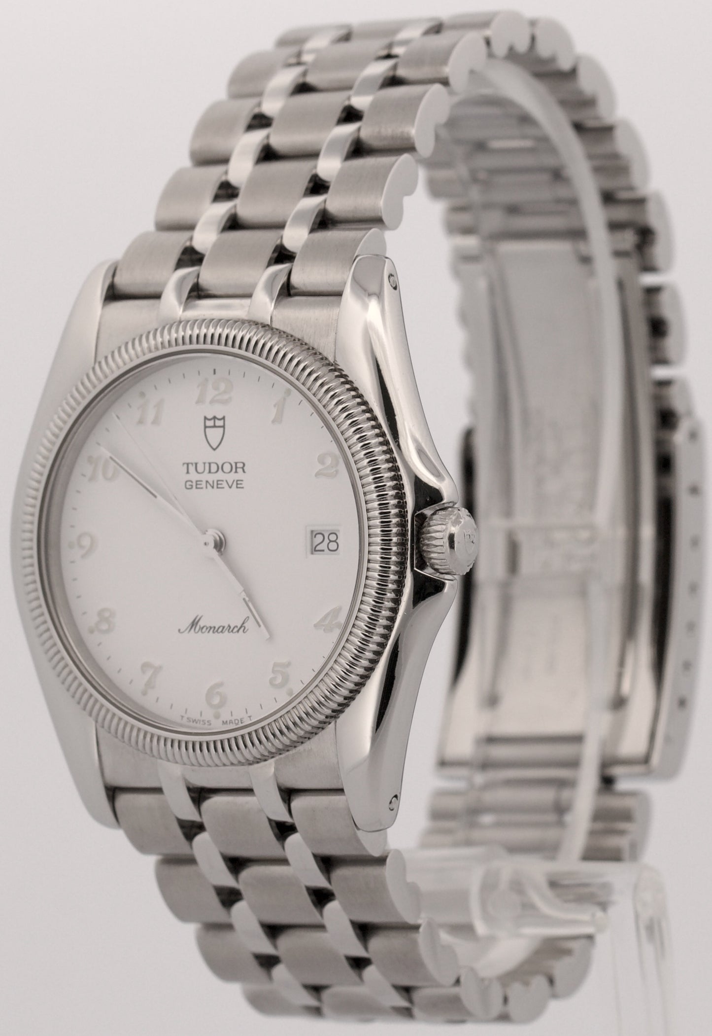 VINTAGE 1969 Tudor Monarch WHITE ARABIC 36mm Stainless Steel Quartz 15630 BOX