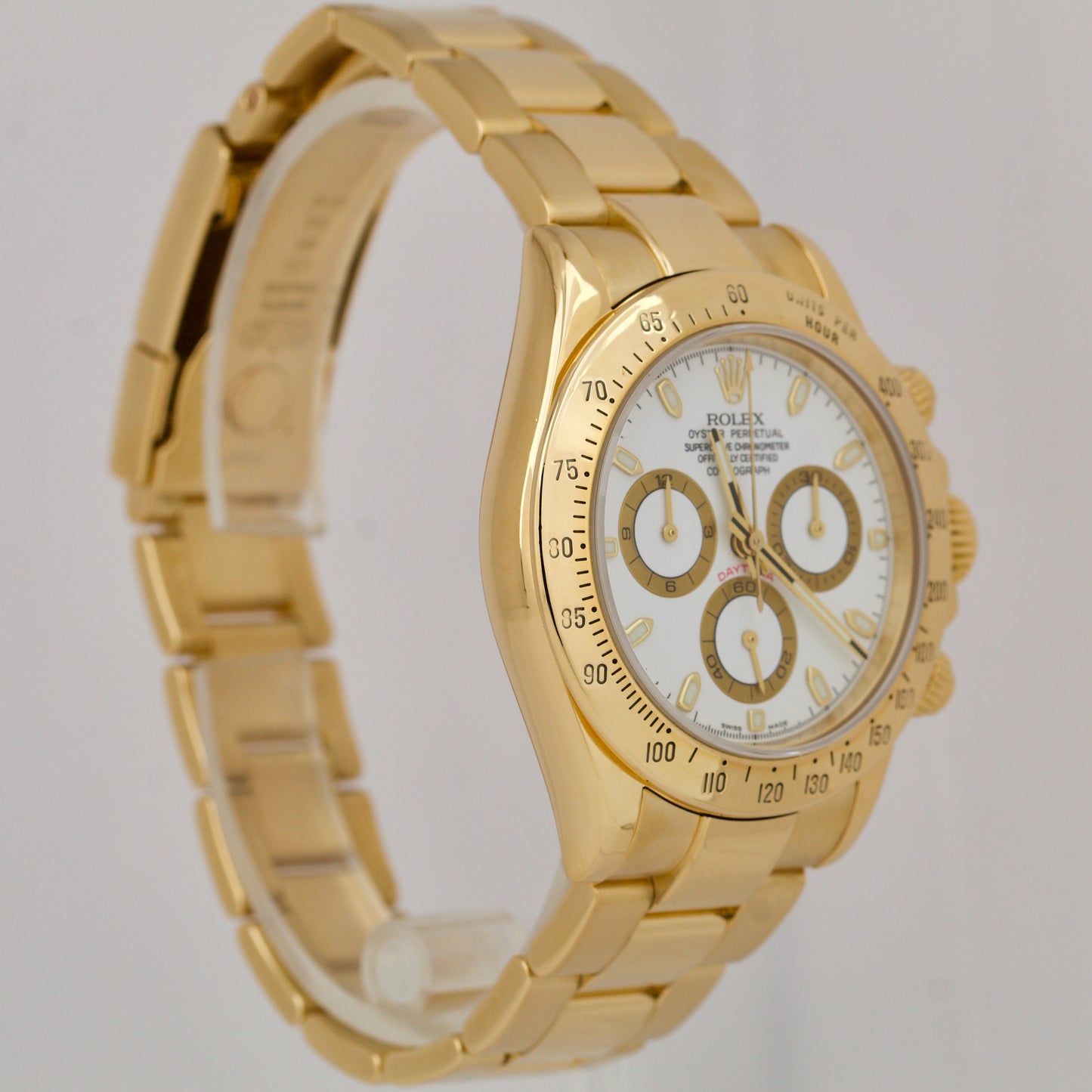 Rolex Daytona Cosmograph 40mm WHITE 18K Yellow Gold Oyster Watch 116528