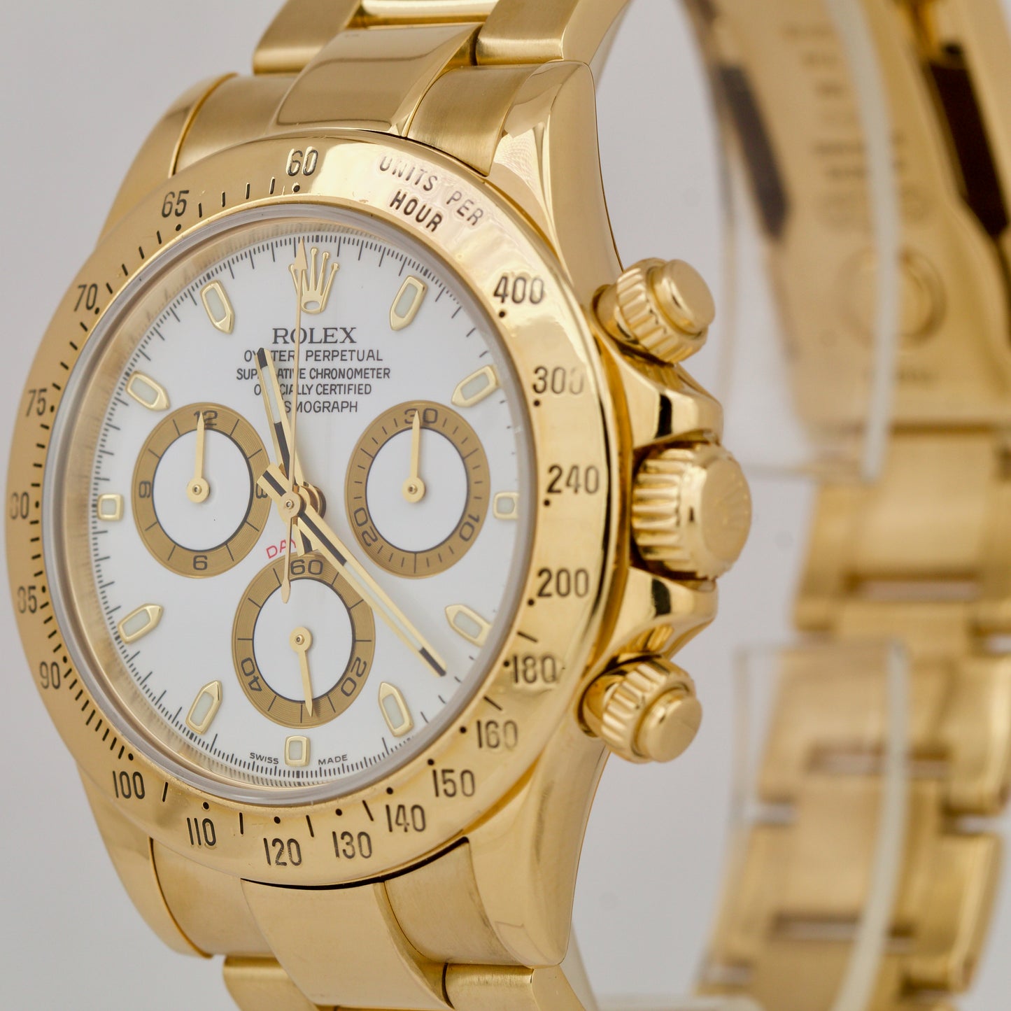 Rolex Daytona Cosmograph 40mm WHITE 18K Yellow Gold Oyster Watch 116528