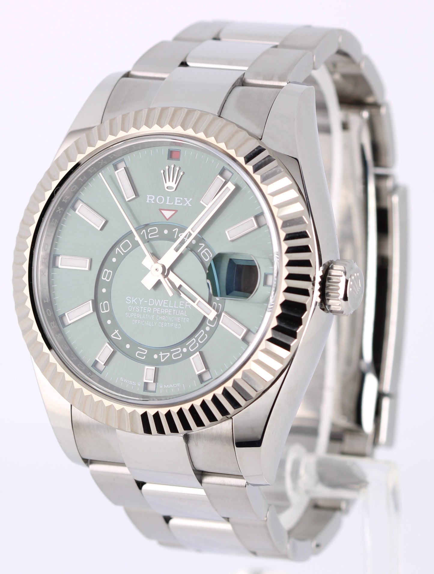 AUG. 2025 PAPERS Rolex Sky-Dweller Steel GREEN 42mm 336934 Fluted Watch BOX