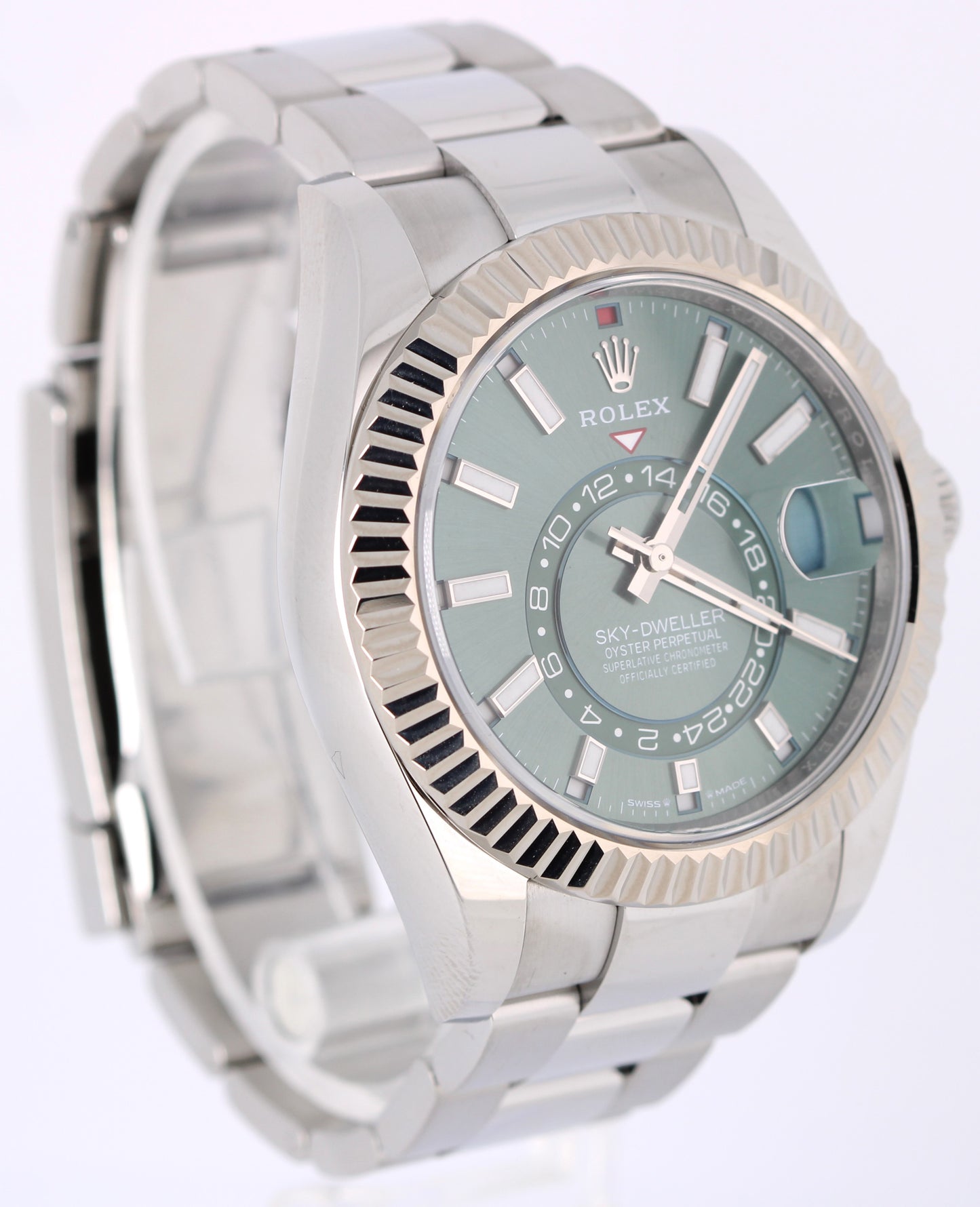 AUG. 2025 PAPERS Rolex Sky-Dweller Steel GREEN 42mm 336934 Fluted Watch BOX