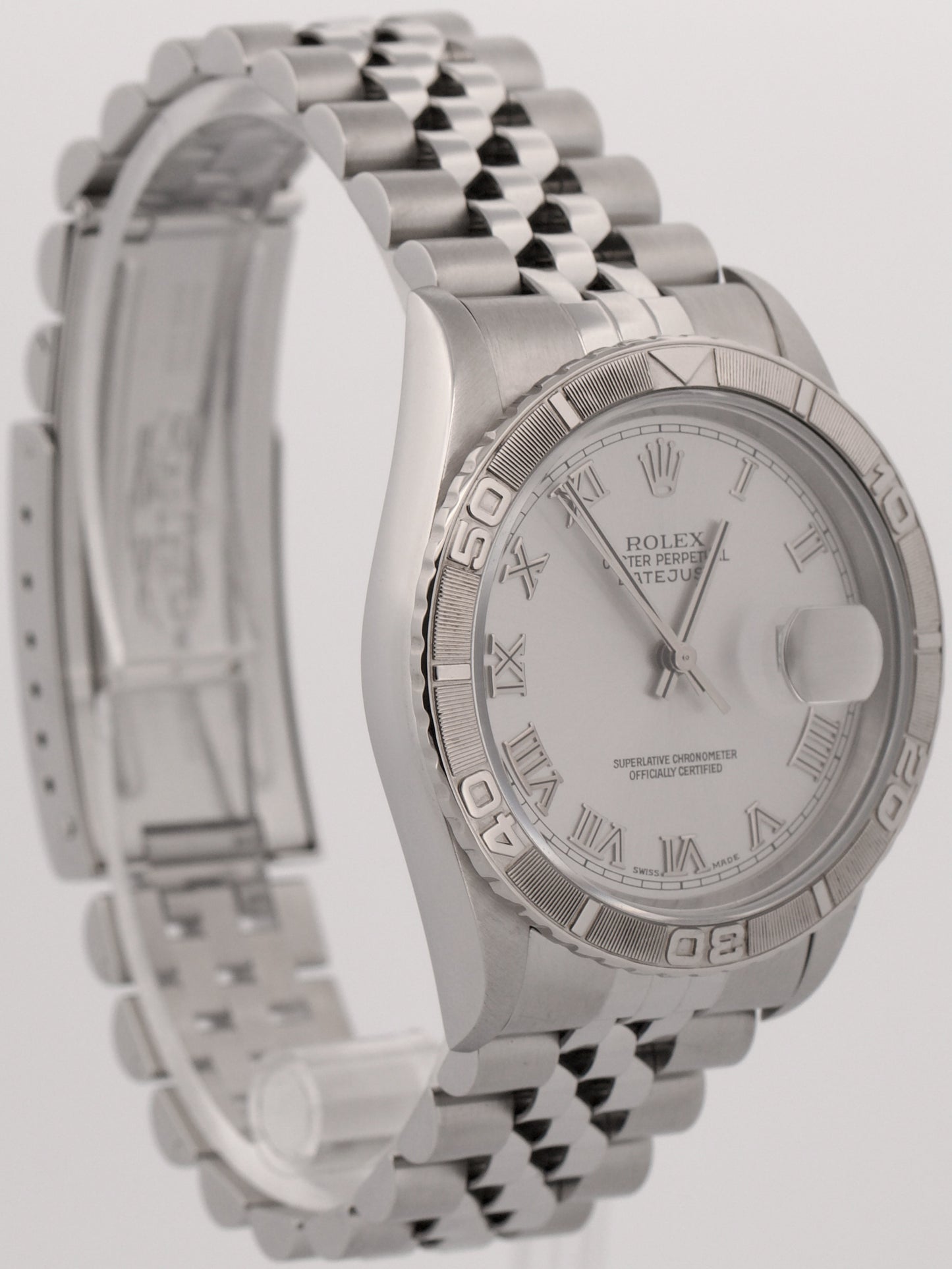 2002 PAPERS Rolex DateJust Turn-O-Graph SILVER ROMAN 18K Steel JUBILEE 16264 BOX