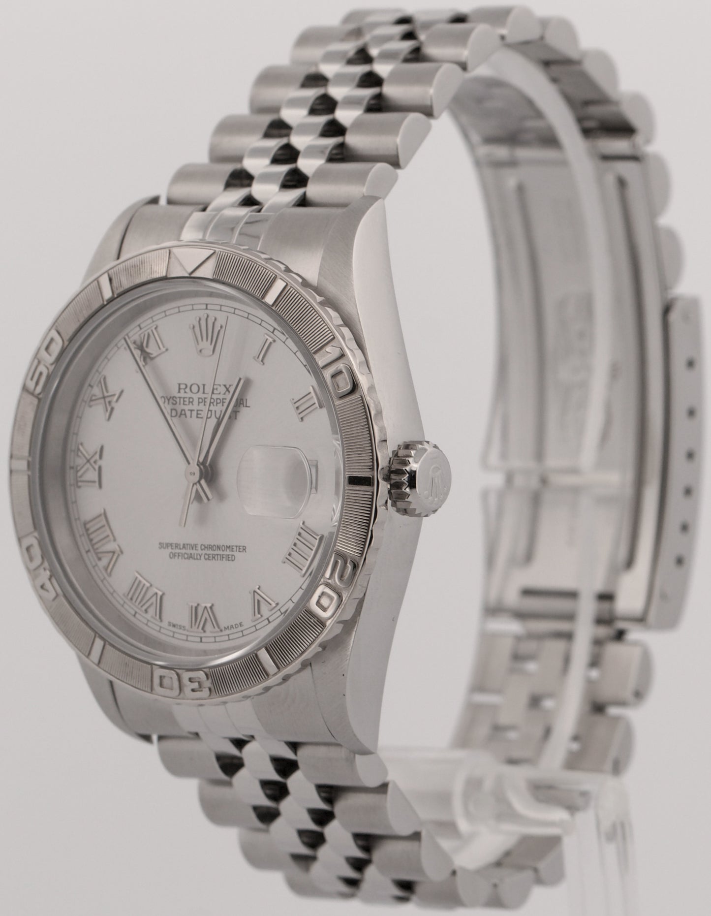 2002 PAPERS Rolex DateJust Turn-O-Graph SILVER ROMAN 18K Steel JUBILEE 16264 BOX