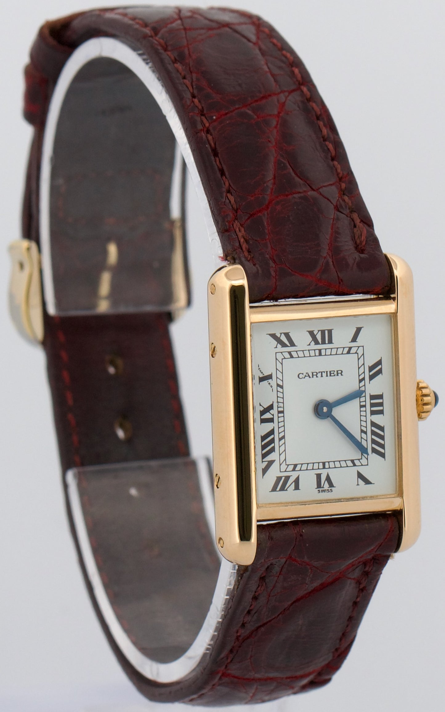 VINTAGE Ladies Cartier Tank Louis WHITE 18k Yellow Gold Quartz 6600 20.5mm Watch