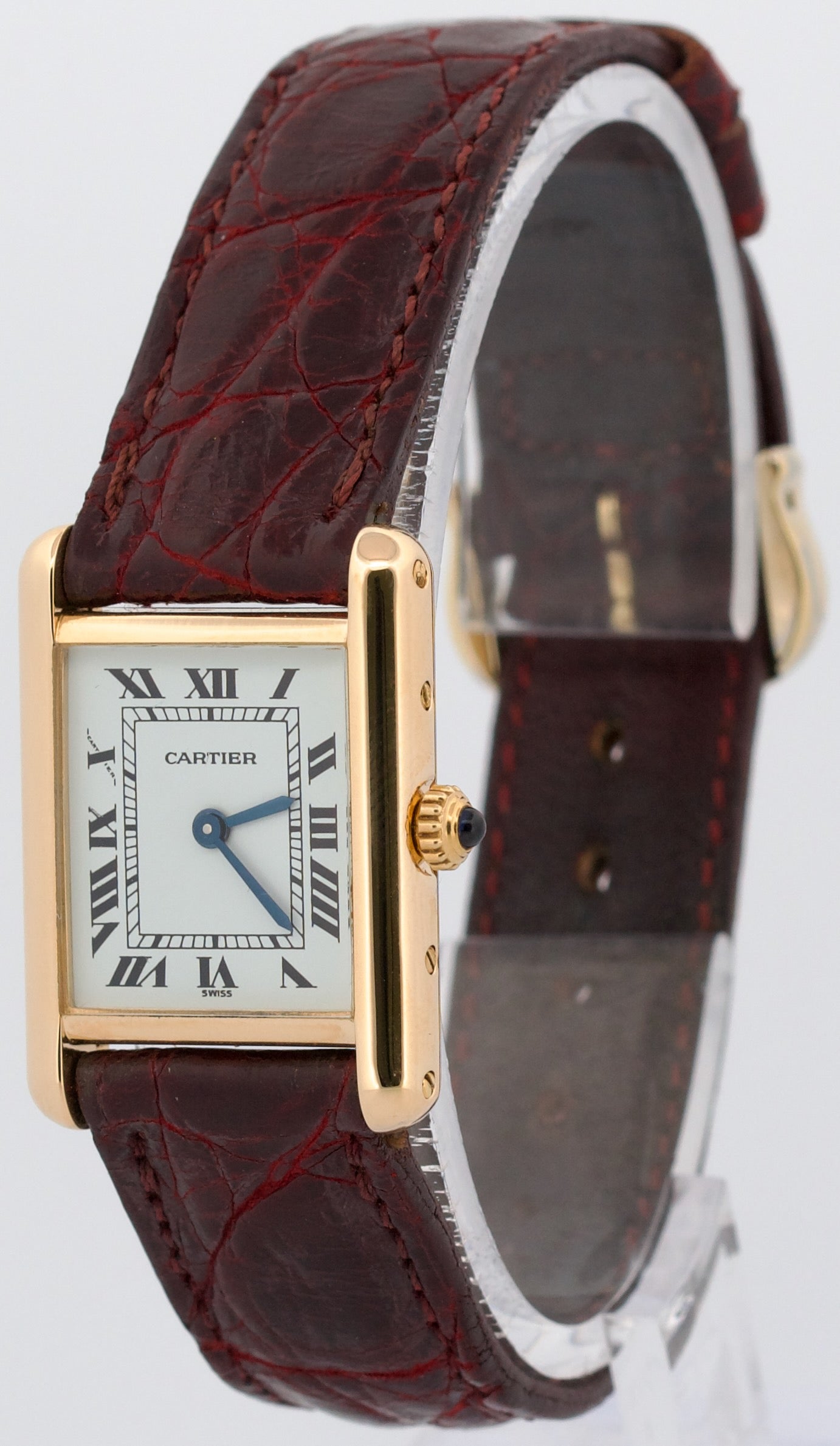VINTAGE Ladies Cartier Tank Louis WHITE 18k Yellow Gold Quartz 6600 20.5mm Watch